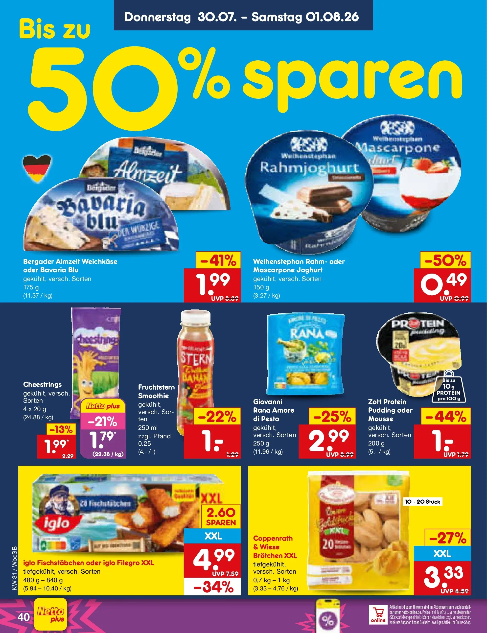 Netto Marken-Discount Prospekt Leonberg (ab 27.07.2026) » Angebote | Seite: 59 | Produkte: Joghurt, Iglo, Pudding, Fischstabchen