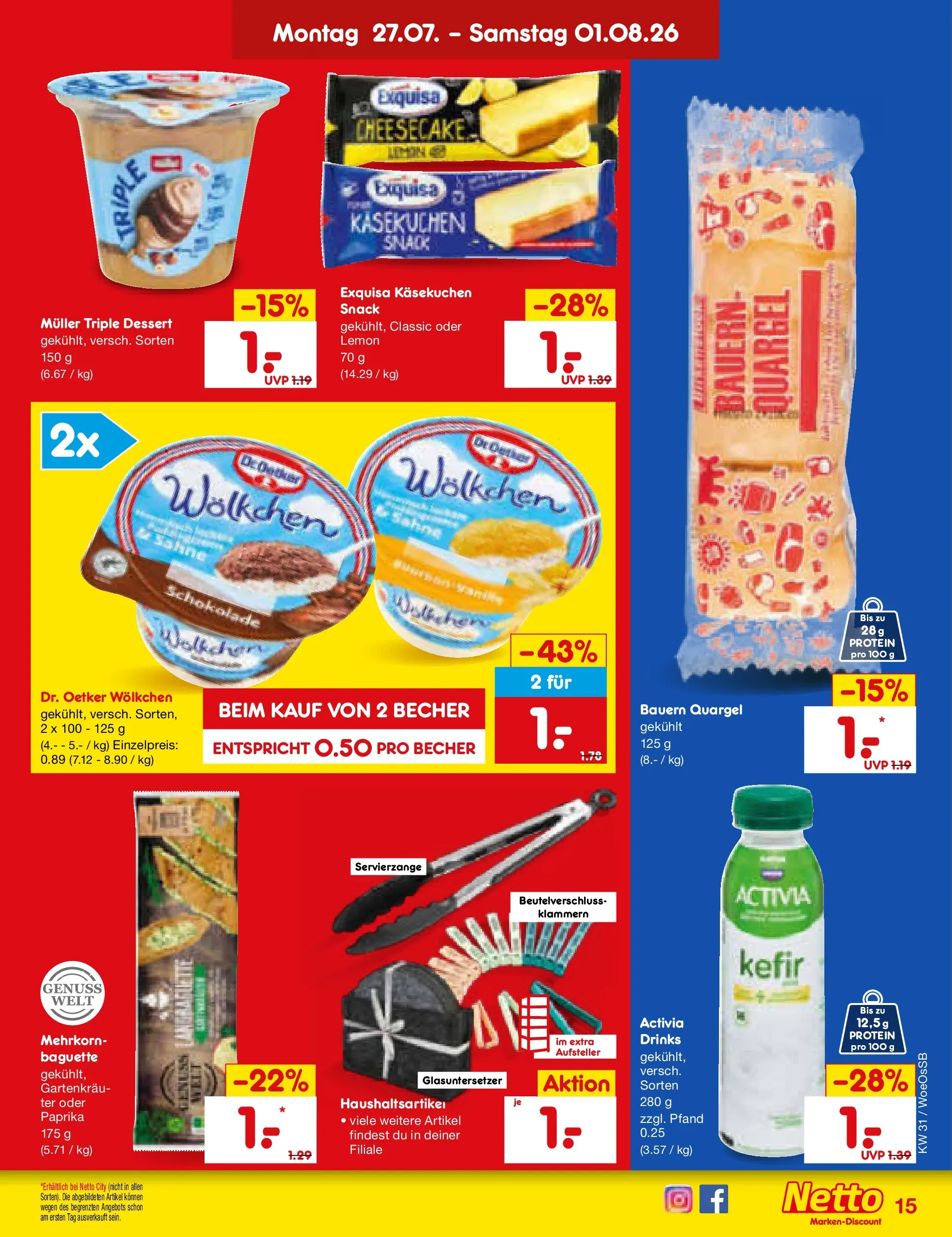 Netto Marken-Discount Prospekt Gemmingen (ab 27.07.2026) » Angebote | Seite: 25 | Produkte: Schokolade, Baguette, Exquisa, Sahne