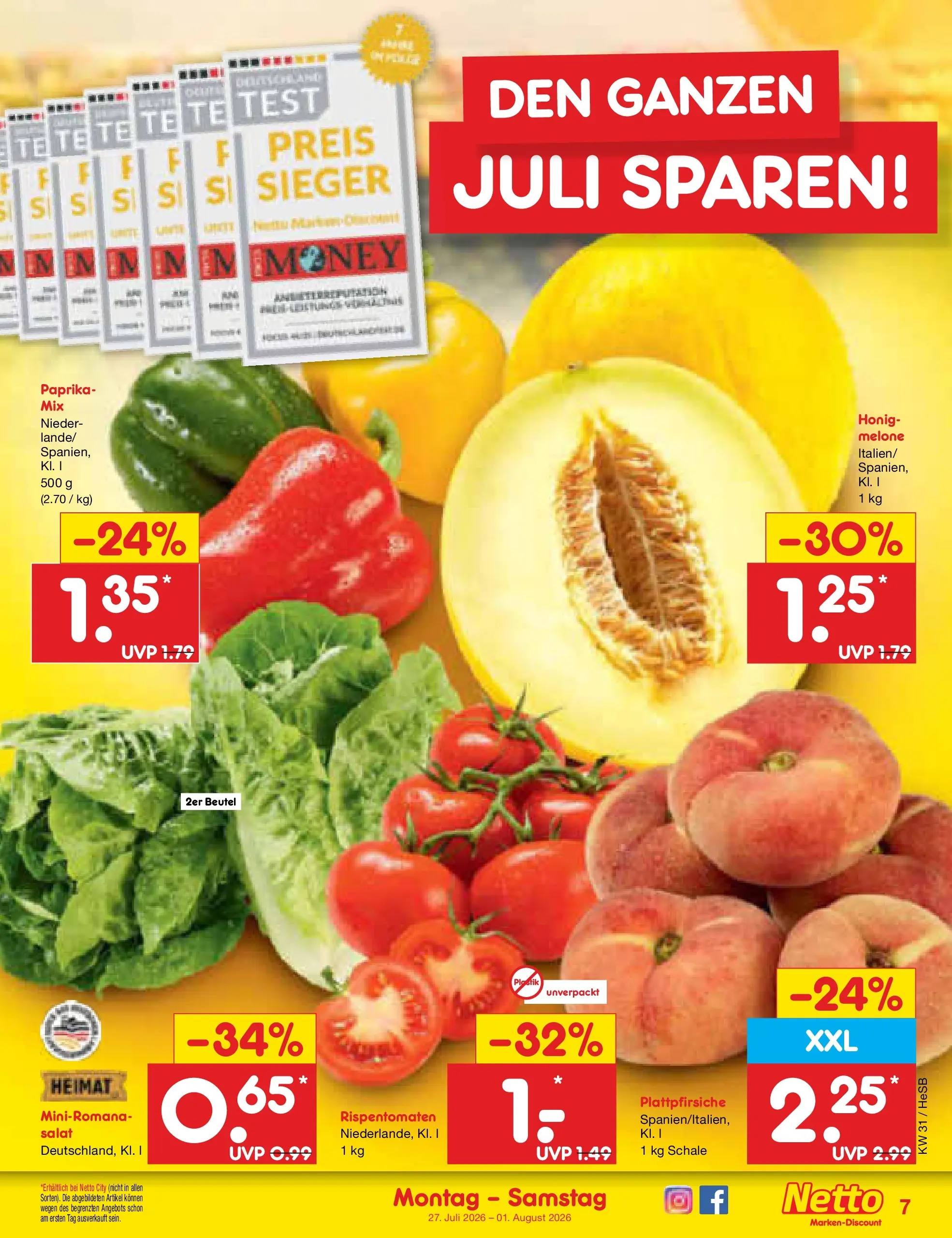 Netto Marken-Discount Prospekt Rostock (ab 27.07.2026) ยป Angebote | Seite: 9 | Produkte: Paprika, Melone, Salat Netto Marken-Discount Prospekt Rostock (ab 27.07.2026) ยป Angebote | Seite: 9 | Produkte: Paprika, Melone, Salat