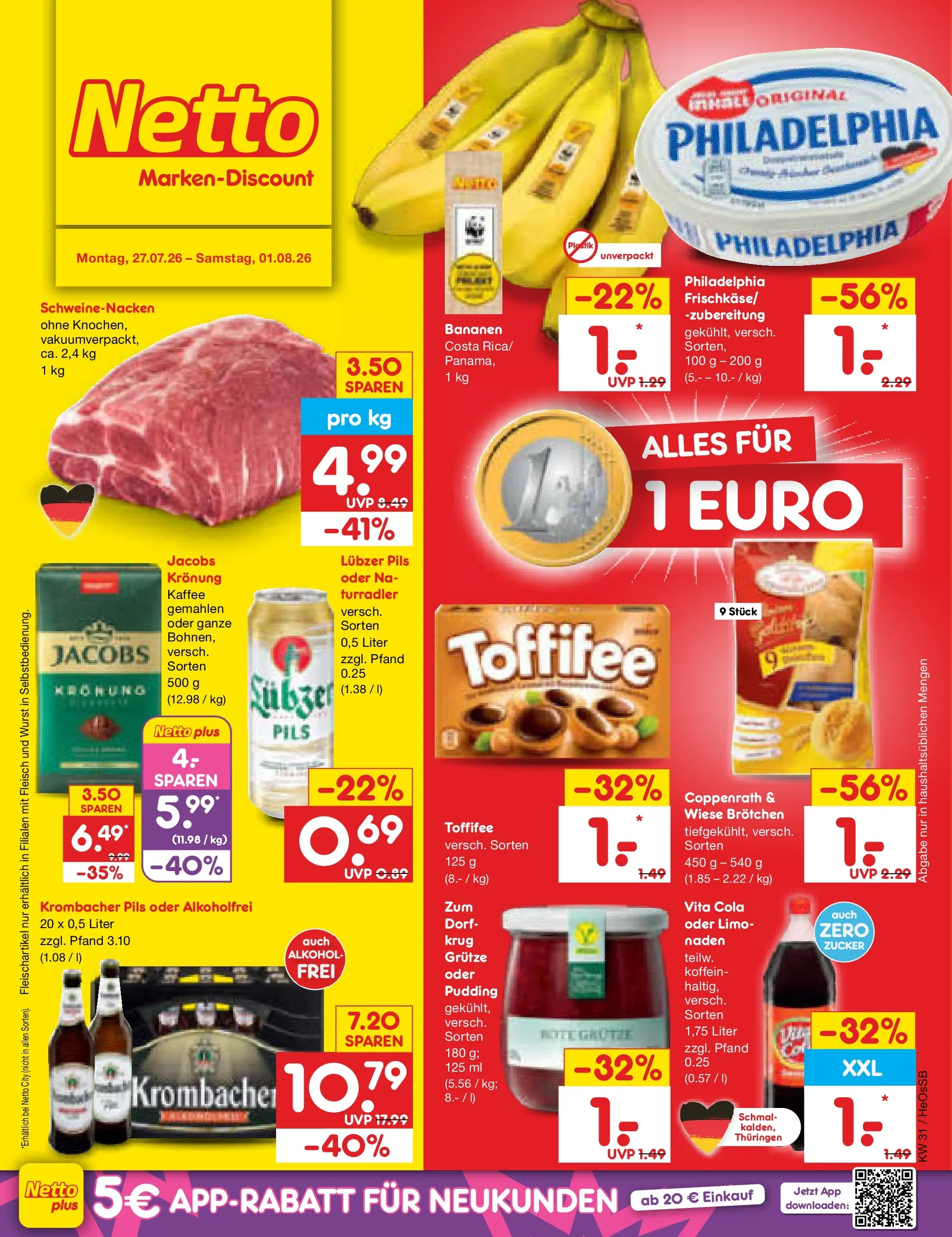 Netto Marken-Discount Prospekt Rostock (ab 27.07.2026) ยป Angebote | Seite: 1 | Produkte: Pils, Bananen, Toffifee, Lubzer Netto Marken-Discount Prospekt Rostock (ab 27.07.2026) ยป Angebote | Seite: 1 | Produkte: Pils, Bananen, Toffifee, Lubzer