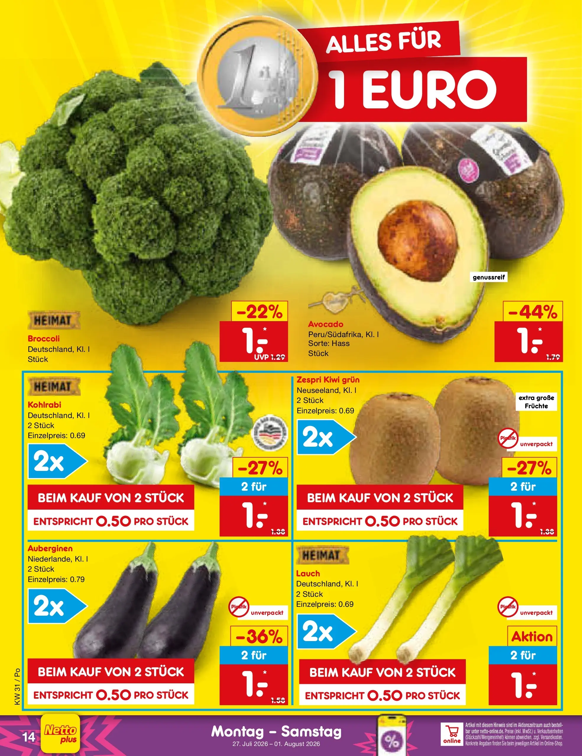 Netto Marken-Discount Prospekt Amberg (ab 27.07.2026) » Angebote | Seite: 24 | Produkte: Kohlrabi, Avocado, Kiwi