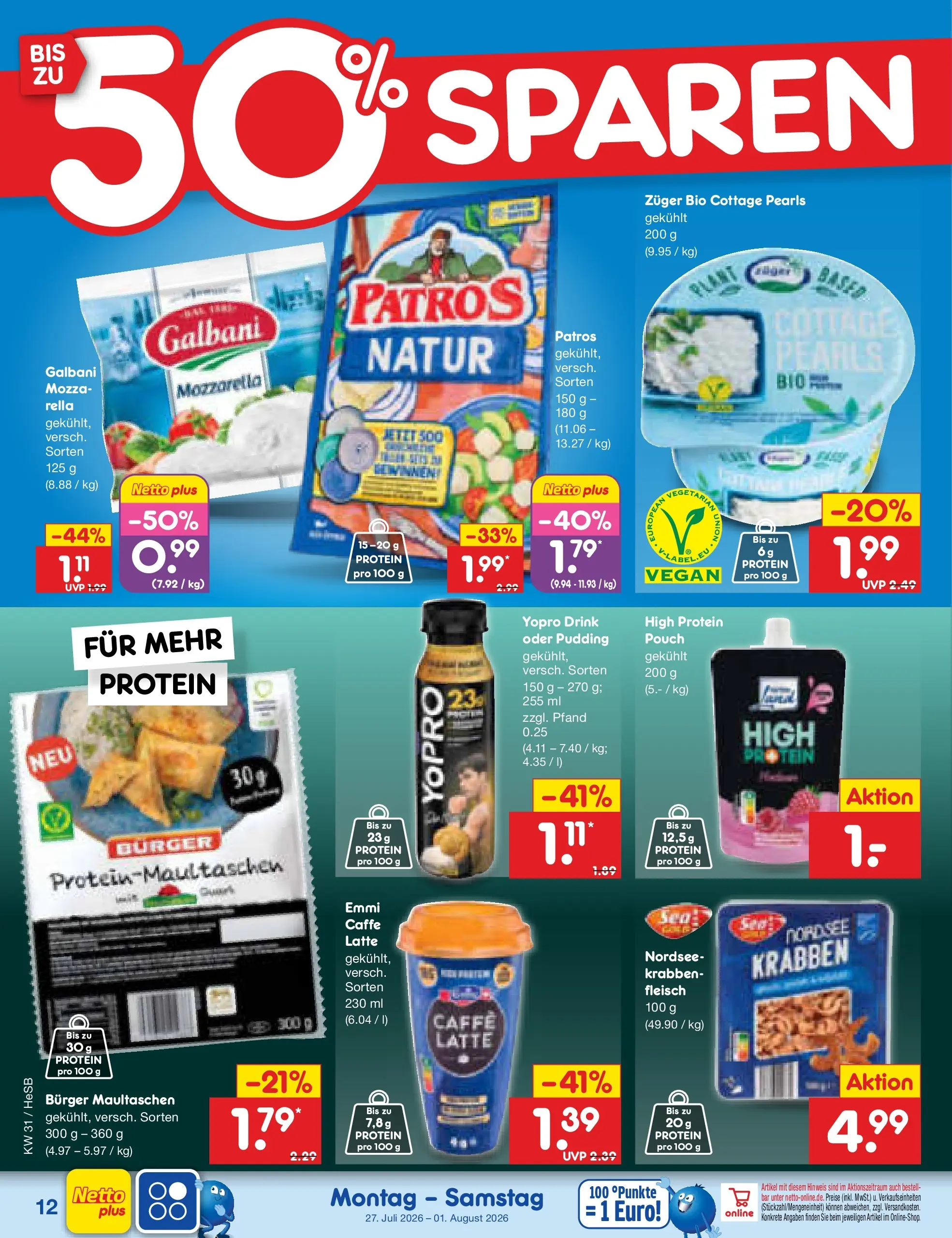 Netto Marken-Discount Prospekt Rostock (ab 27.07.2026) ยป Angebote | Seite: 20 | Produkte: Mozzarella, Patros, Maultaschen, Fleisch Netto Marken-Discount Prospekt Rostock (ab 27.07.2026) ยป Angebote | Seite: 20 | Produkte: Mozzarella, Patros, Maultaschen, Fleisch