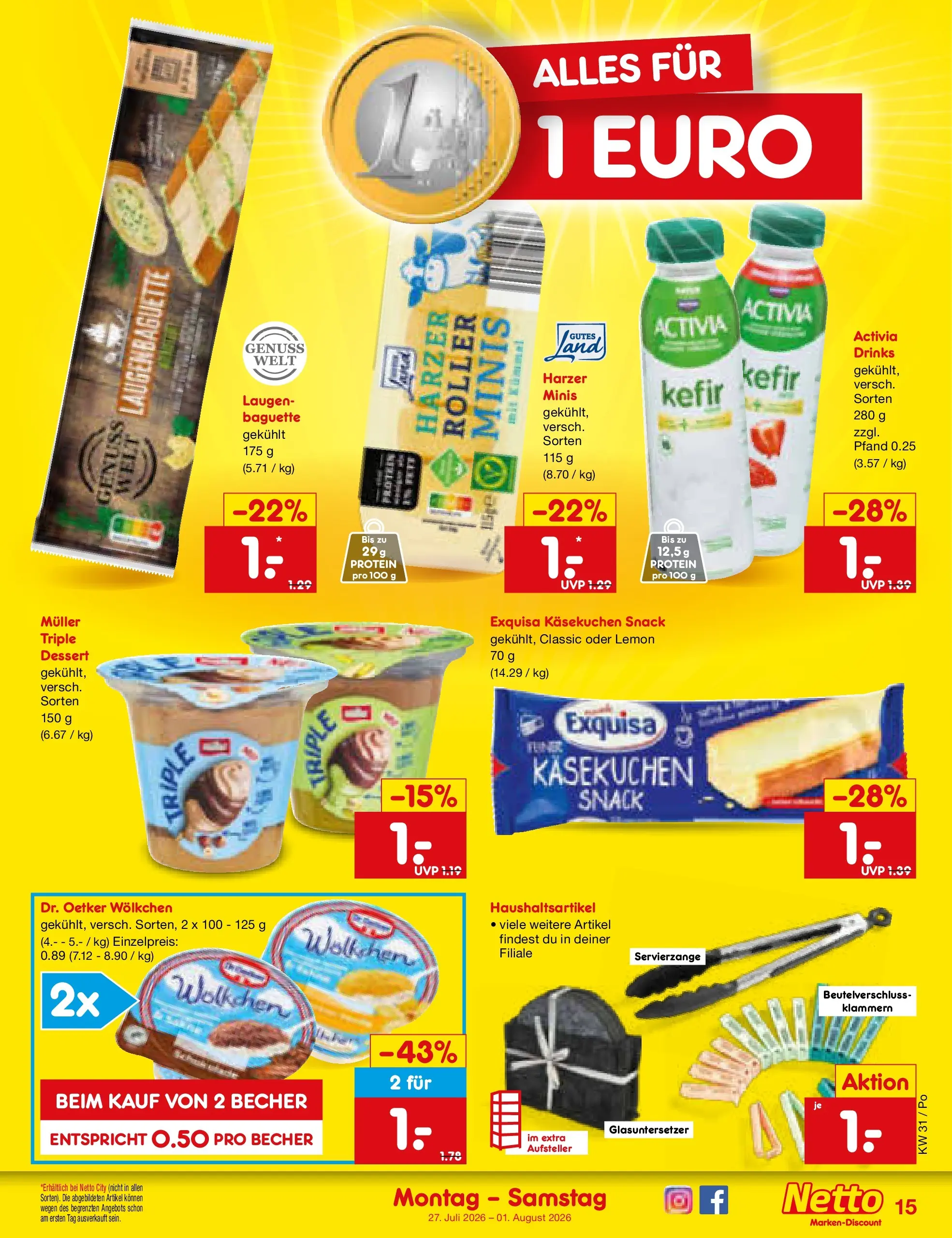 Netto Marken-Discount Prospekt Amberg (ab 27.07.2026) » Angebote | Seite: 25 | Produkte: Activia, Kefir, Baguette, Exquisa