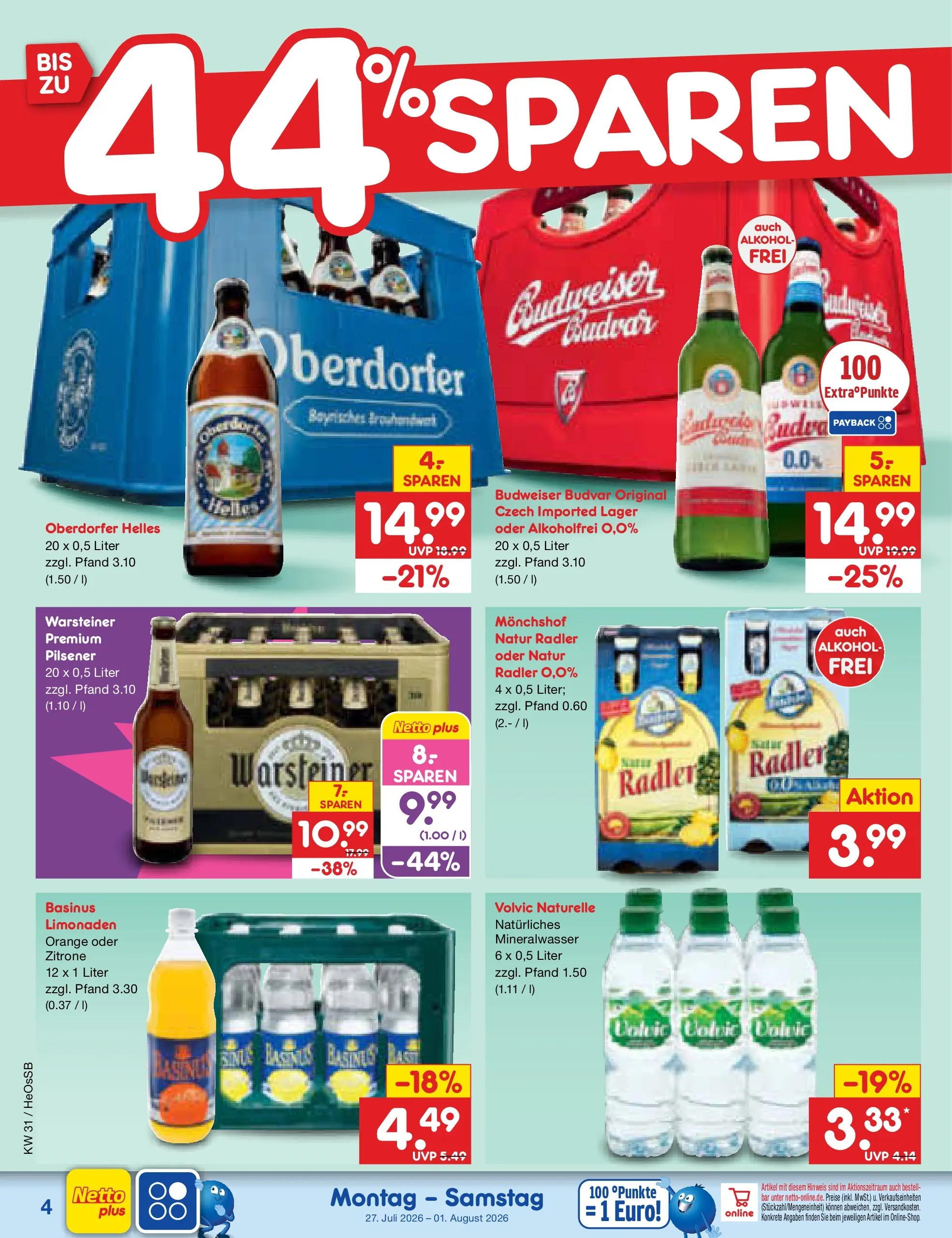 Netto Marken-Discount Prospekt Rostock (ab 27.07.2026) ยป Angebote | Seite: 4 | Produkte: Mineralwasser, Radler, Zitrone, Budweiser Netto Marken-Discount Prospekt Rostock (ab 27.07.2026) ยป Angebote | Seite: 4 | Produkte: Mineralwasser, Radler, Zitrone, Budweiser