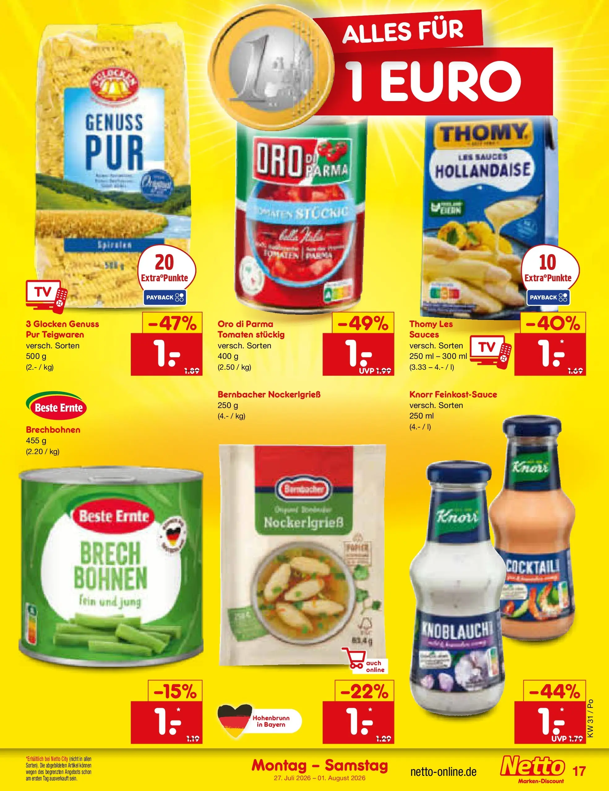 Netto Marken-Discount Prospekt Amberg (ab 27.07.2026) » Angebote | Seite: 27 | Produkte: Tomaten, Knorr, Oro di parma