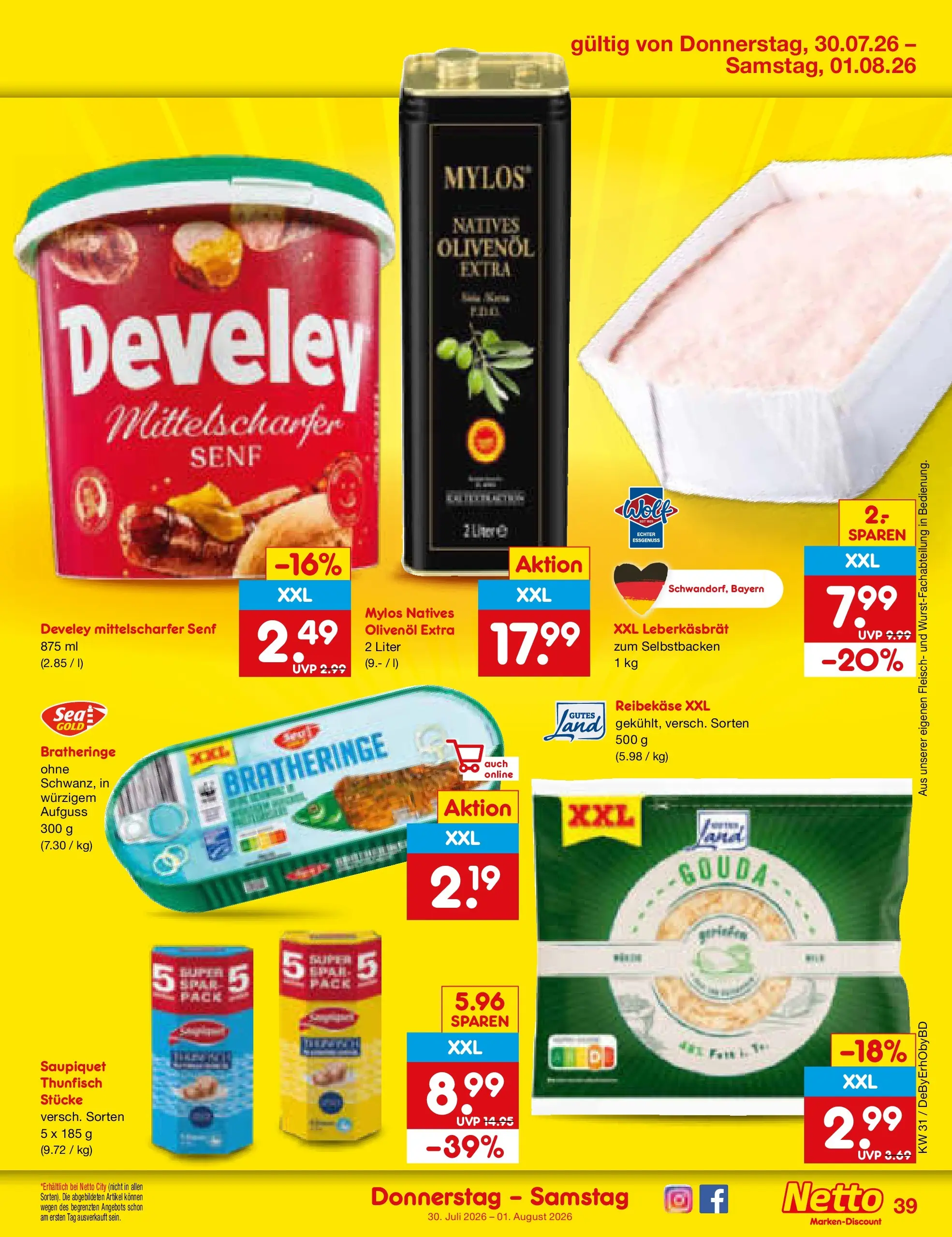Netto Marken-Discount Prospekt Ergolding (ab 27.07.2026) ยป Angebote | Seite: 56 | Produkte: Thunfisch, Olivenol, Reibekase, Fleisch Netto Marken-Discount Prospekt Ergolding (ab 27.07.2026) ยป Angebote | Seite: 56 | Produkte: Thunfisch, Olivenol, Reibekase, Fleisch