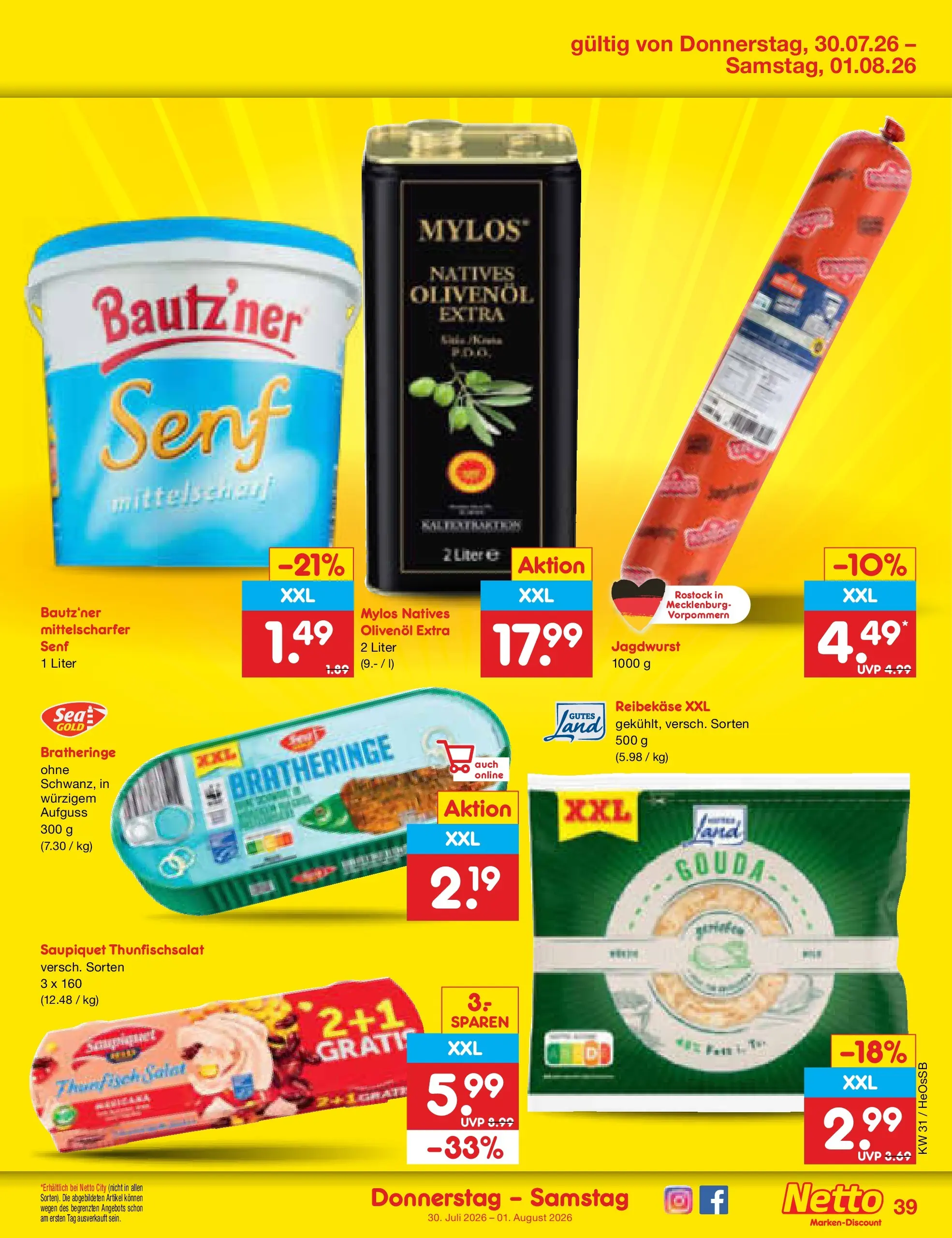 Netto Marken-Discount Prospekt Rostock (ab 27.07.2026) ยป Angebote | Seite: 54 | Produkte: Thunfisch, Gouda, Olivenol, Salat Netto Marken-Discount Prospekt Rostock (ab 27.07.2026) ยป Angebote | Seite: 54 | Produkte: Thunfisch, Gouda, Olivenol, Salat
