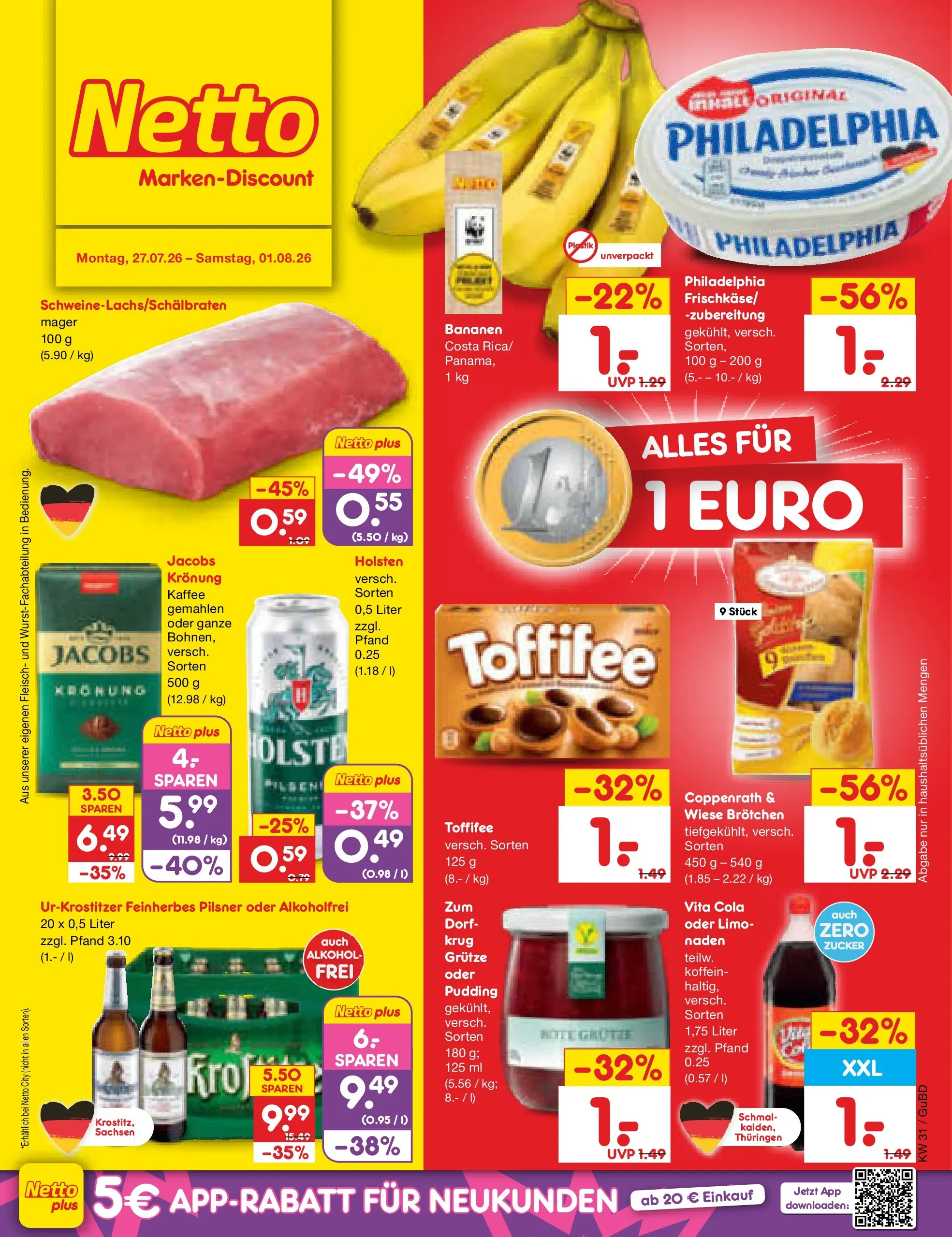Netto Marken-Discount Prospekt Augustusburg (ab 27.07.2026) ยป Angebote | Seite: 1 | Produkte: Kaffee, Bananen, Zucker, Toffifee Netto Marken-Discount Prospekt Augustusburg (ab 27.07.2026) ยป Angebote | Seite: 1 | Produkte: Kaffee, Bananen, Zucker, Toffifee