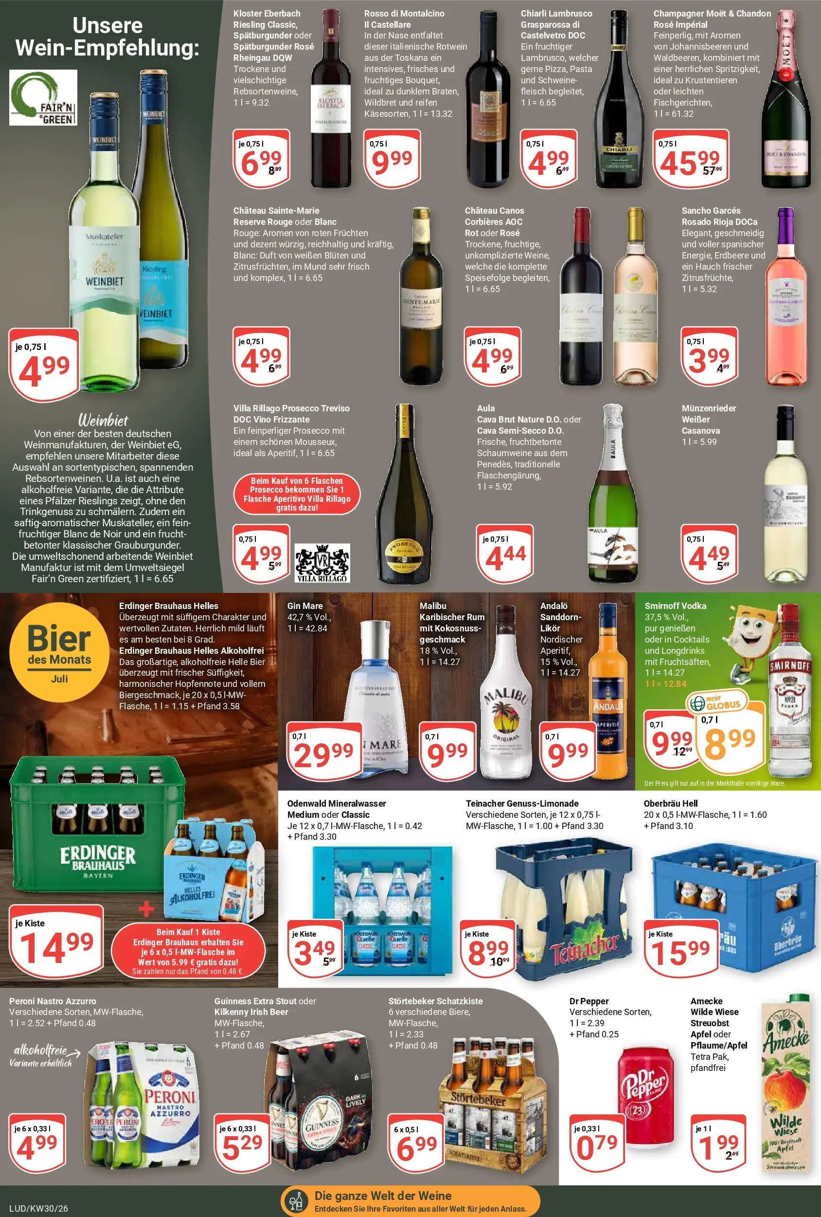 Globus Prospekt Ludwigshafen-Oggersheim (ab 20.07.2026) » Angebote online | Seite: 15 | Produkte: Rotwein, Mineralwasser, Prosecco, Smirnoff