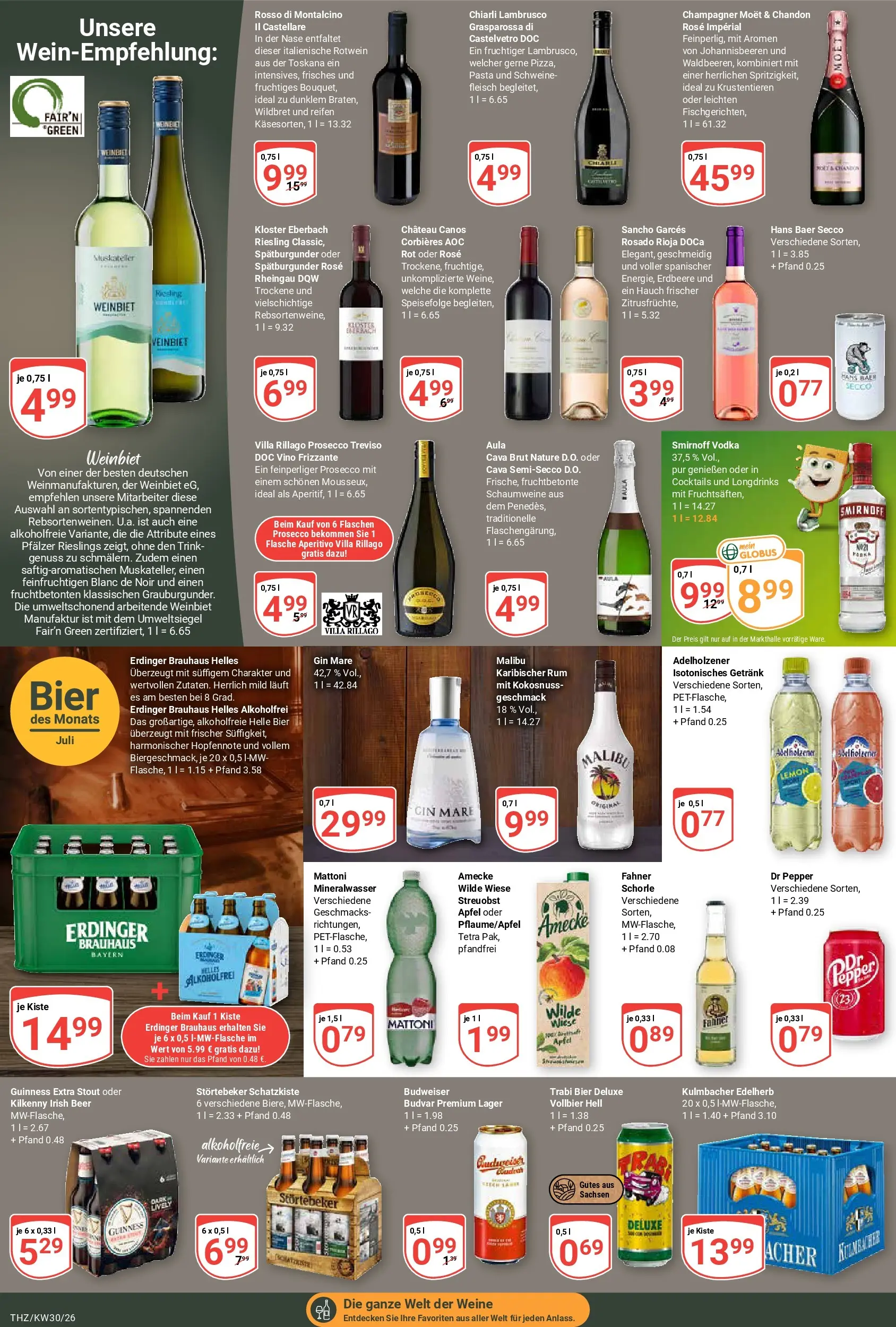 Globus Prospekt Zeitz (ab 20.07.2026) » Angebote online | Seite: 18 | Produkte: Erdinger, Smirnoff, Pasta, Gin