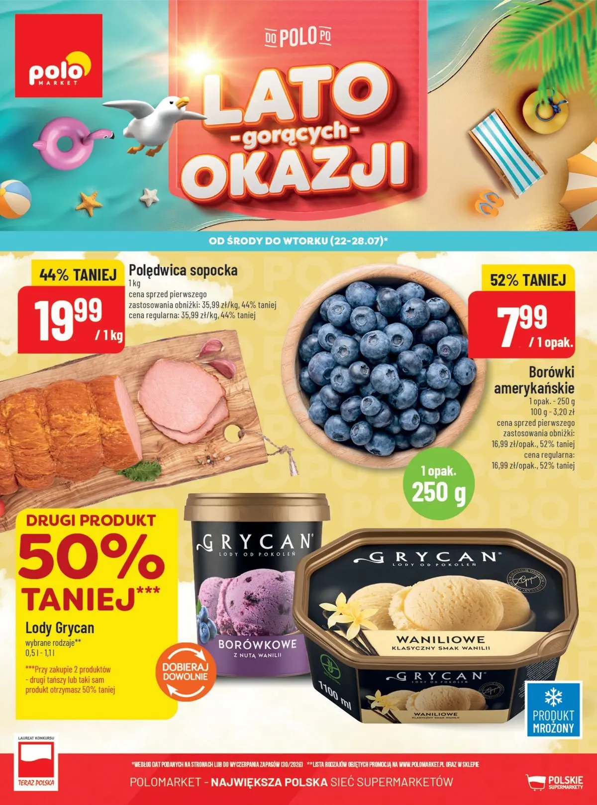 Nowa POLOmarket gazetka od jutra 22.07.2026 | Strona: 1 | Produkty: Lody Grycan, Lody