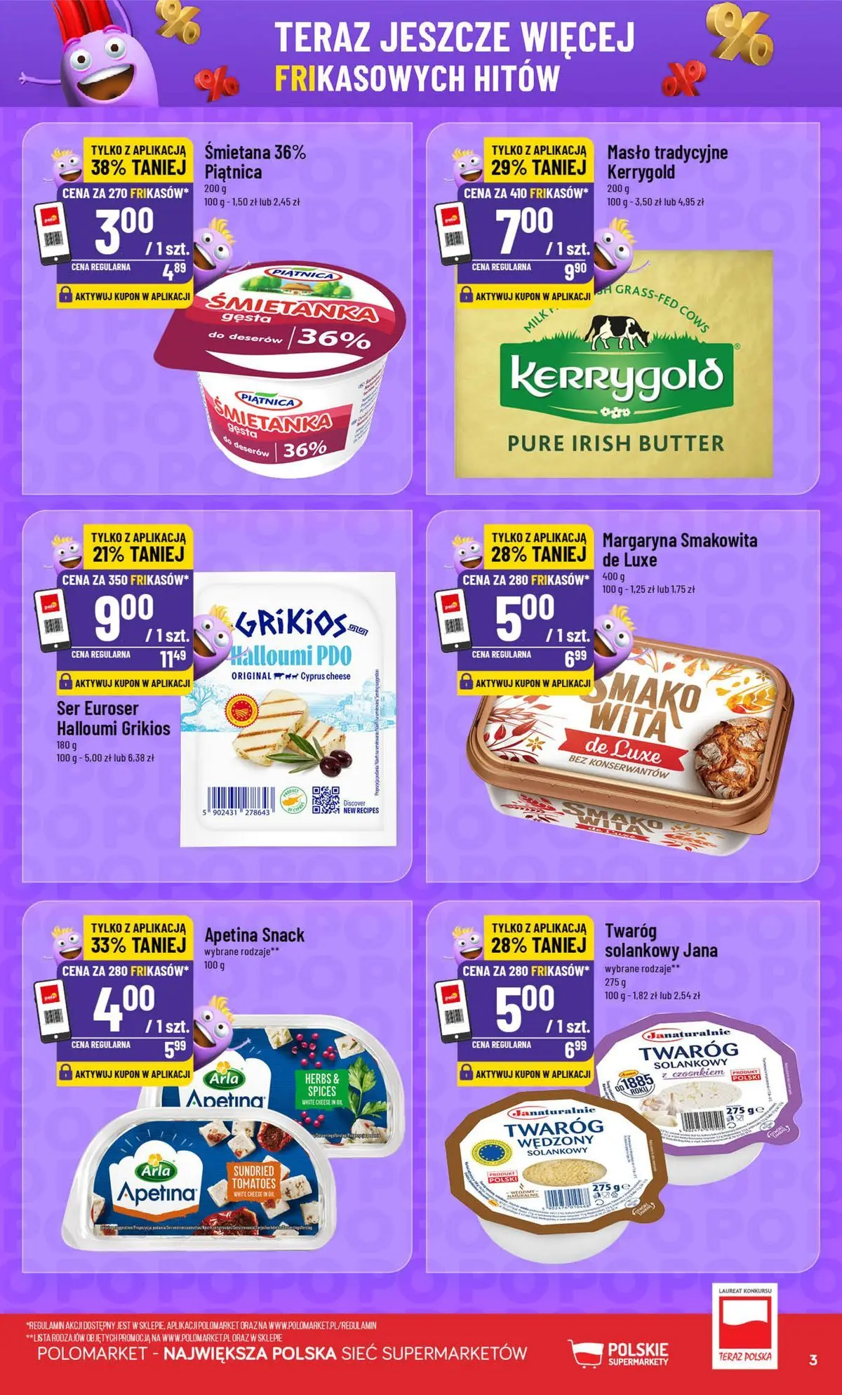 Nowa POLOmarket gazetka od jutra 22.07.2026 | Strona: 3 | Produkty: Halloumi, Śmietana, Twaróg, Twaróg wędzony