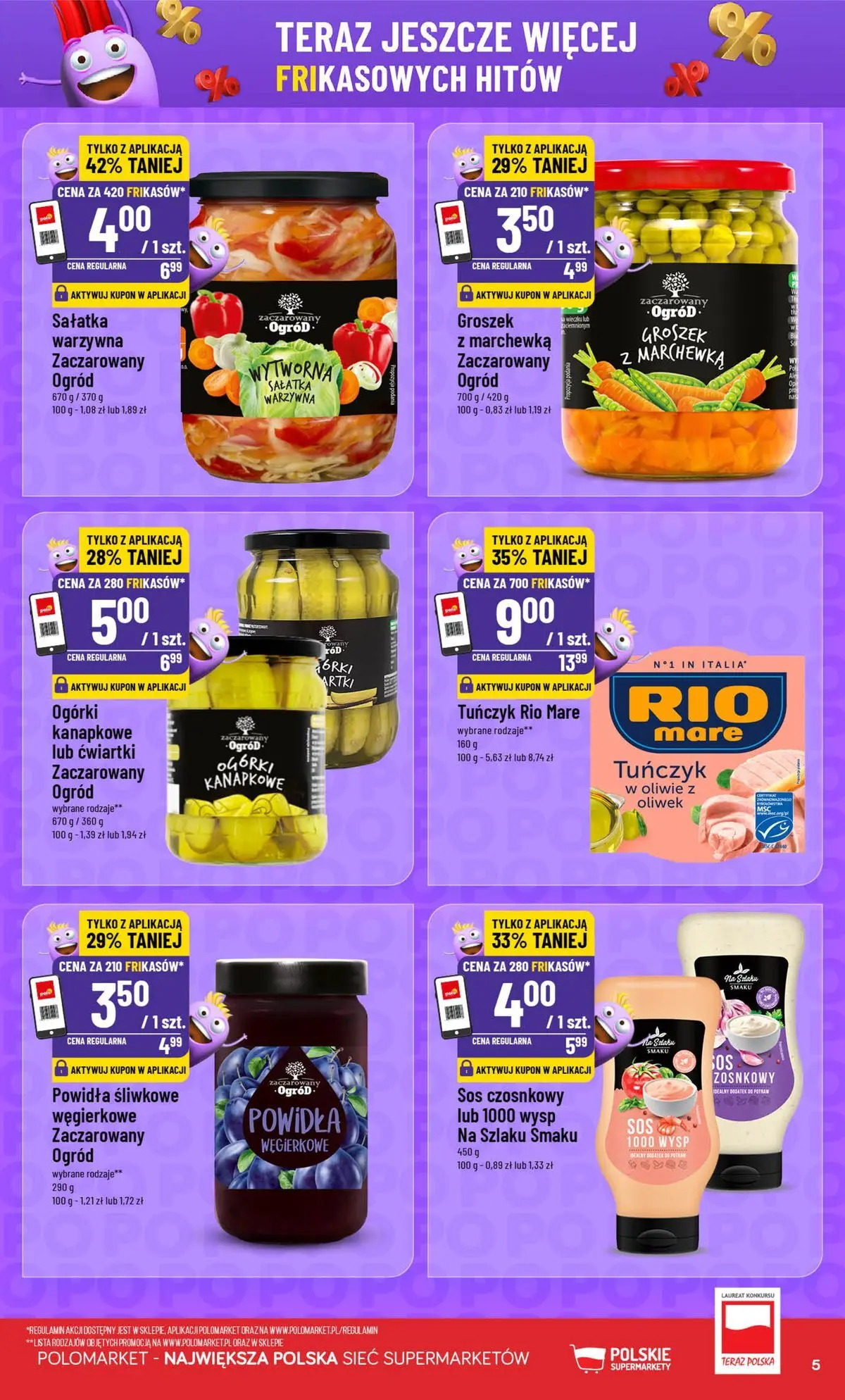 Nowa POLOmarket gazetka od jutra 22.07.2026 | Strona: 5 | Produkty: Groszek, Powidła śliwkowe, Tuńczyk, Powidła