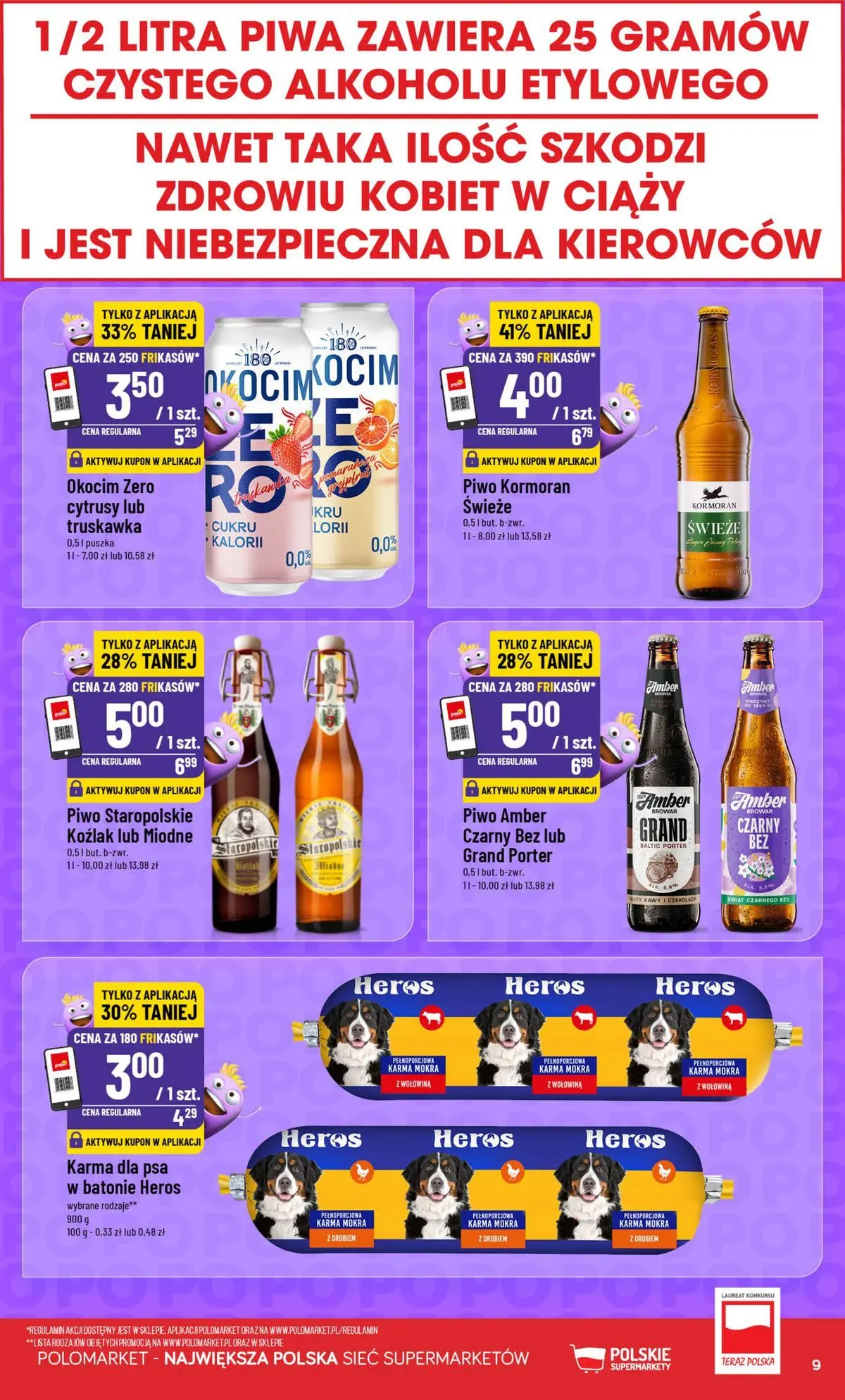 Nowa POLOmarket gazetka od jutra 22.07.2026 | Strona: 9 | Produkty: Czekolady, Karma dla psa, Piwo, Wołowina
