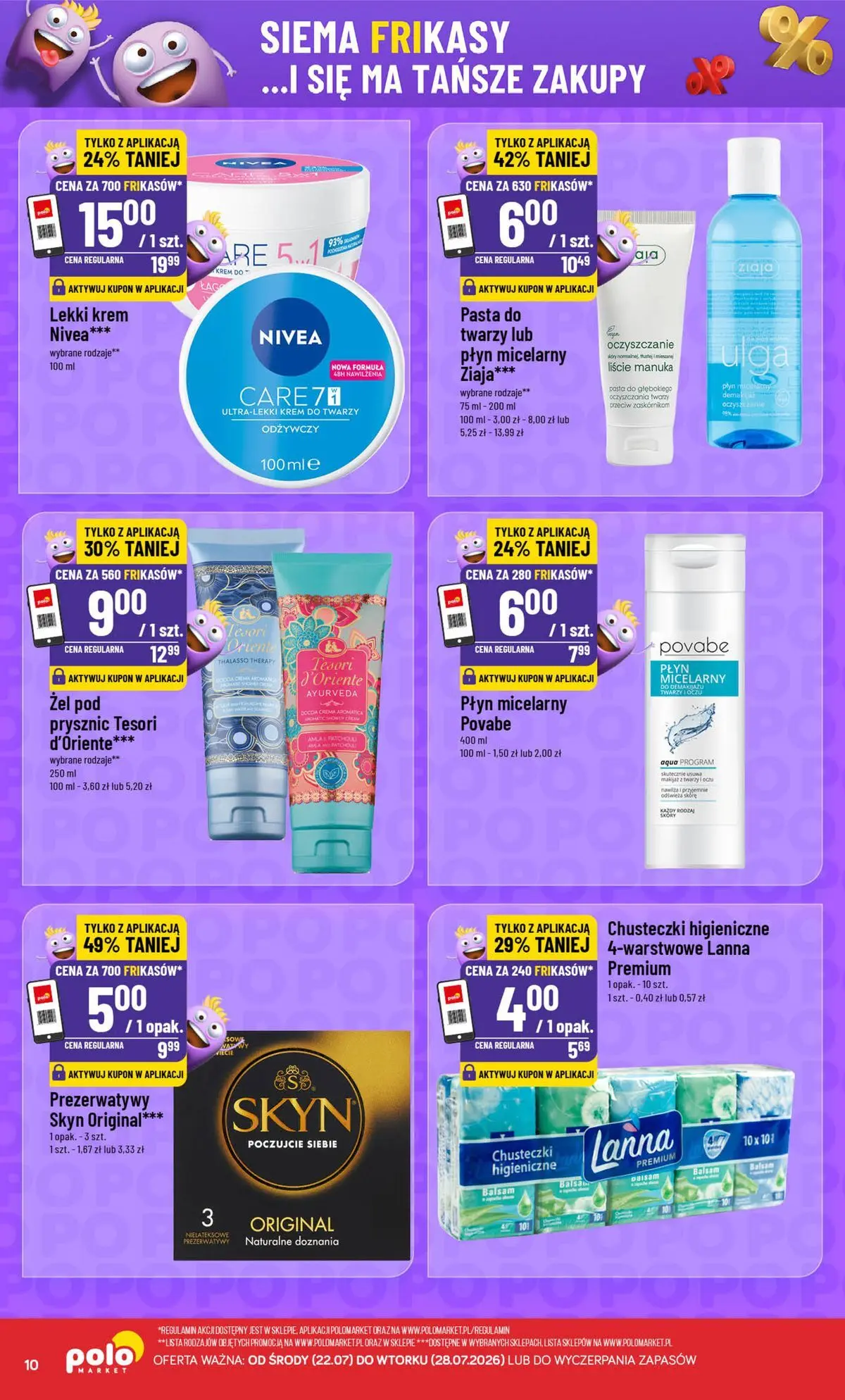 Nowa POLOmarket gazetka od jutra 22.07.2026 | Strona: 10 | Produkty: Prezerwatywy, Chusteczki higieniczne, Krem, Krem do twarzy