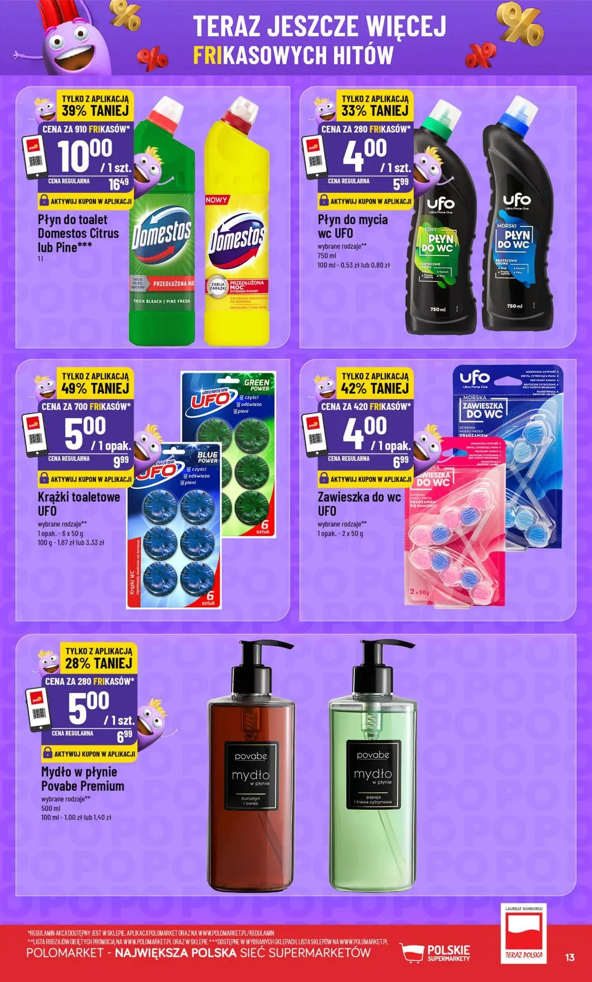 Nowa POLOmarket gazetka od jutra 22.07.2026 | Strona: 13 | Produkty: Mydło w płynie, Papaja, Domestos, Mydło