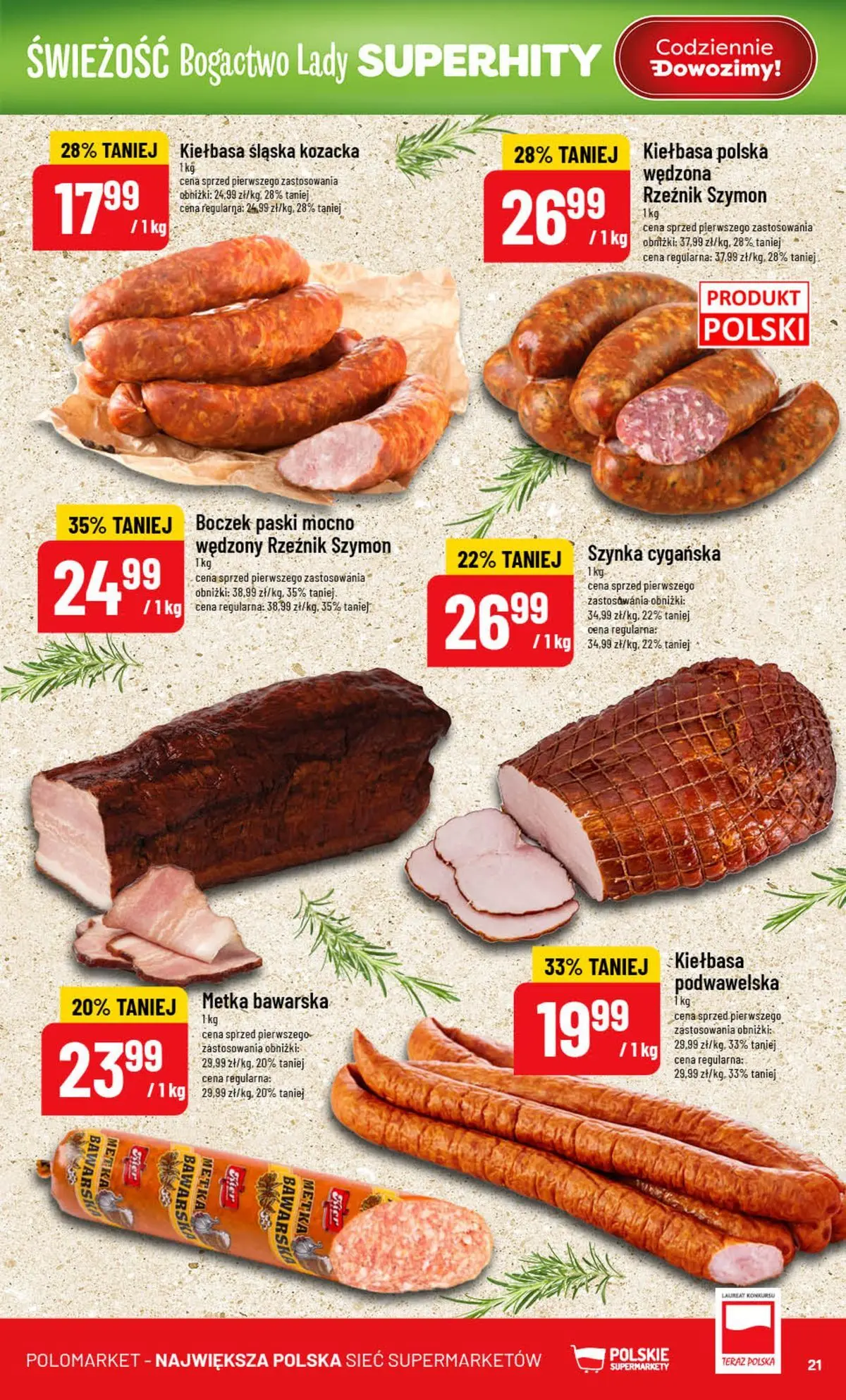 Nowa POLOmarket gazetka od jutra (22.07.2026) | Strona: 21 | Produkty: Kiełbasa, Szynka, Kiełbasa śląska, Kiełbasa podwawelska Nowa POLOmarket gazetka od jutra 22.07.2026 | Strona: 21 | Produkty: Kiełbasa, Szynka, Kiełbasa śląska, Kiełbasa podwawelska