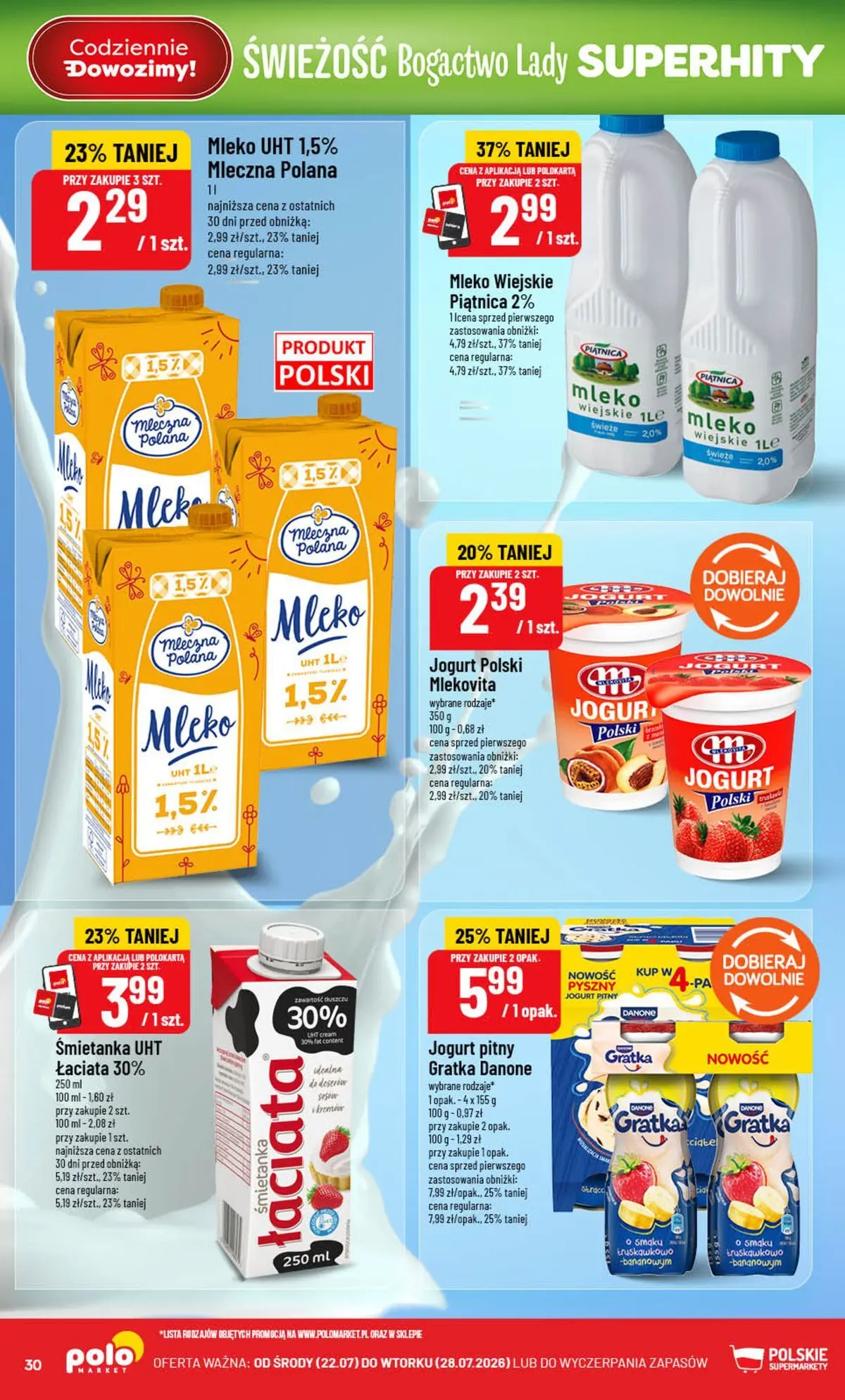 Nowa POLOmarket gazetka od jutra (22.07.2026) | Strona: 30 | Produkty: Jogurt pitny, Mleko, Jogurt Nowa POLOmarket gazetka od jutra 22.07.2026 | Strona: 30 | Produkty: Jogurt pitny, Mleko, Jogurt