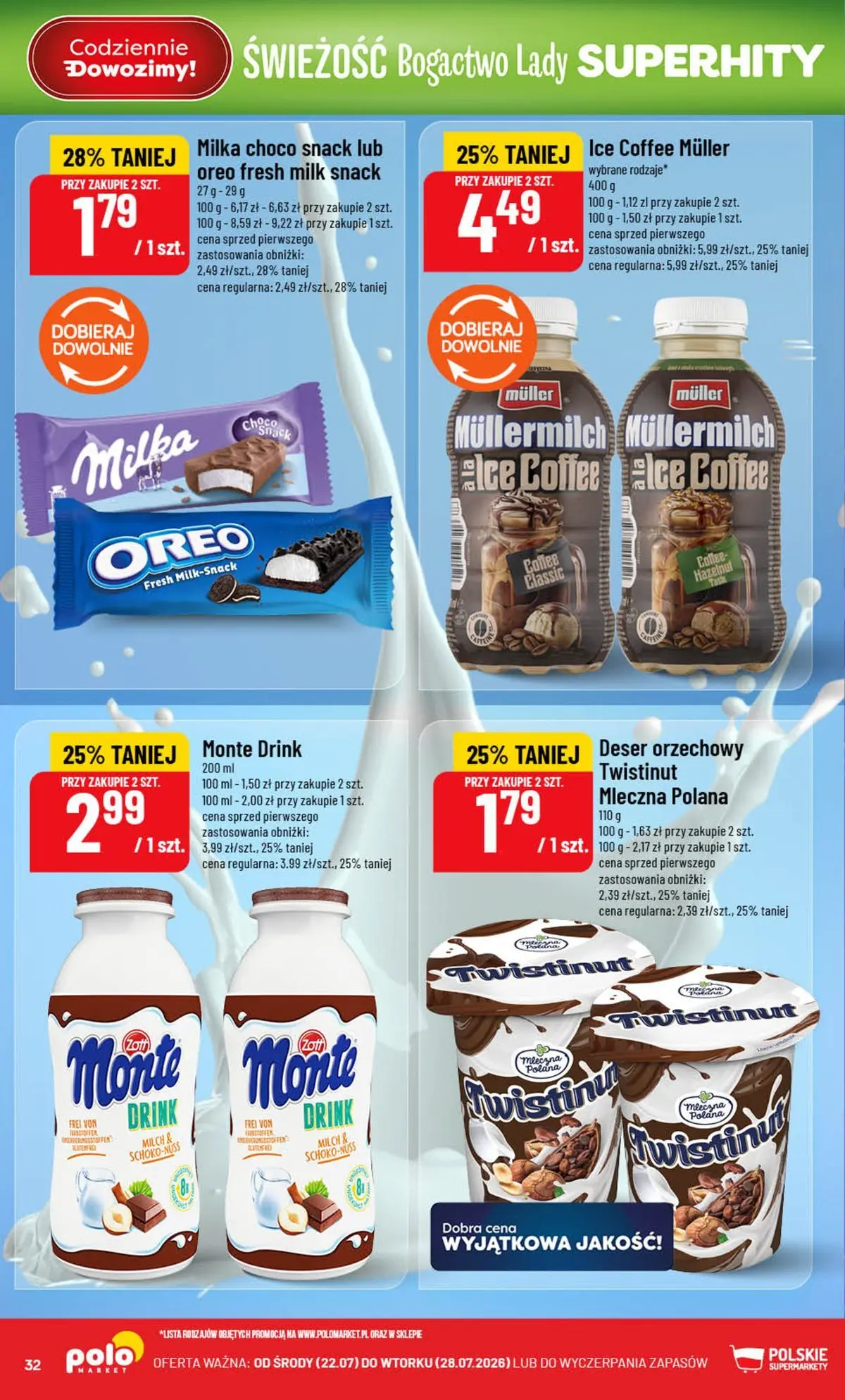 Nowa POLOmarket gazetka od jutra (22.07.2026) | Strona: 32 | Produkty: Milka Nowa POLOmarket gazetka od jutra 22.07.2026 | Strona: 32 | Produkty: Milka