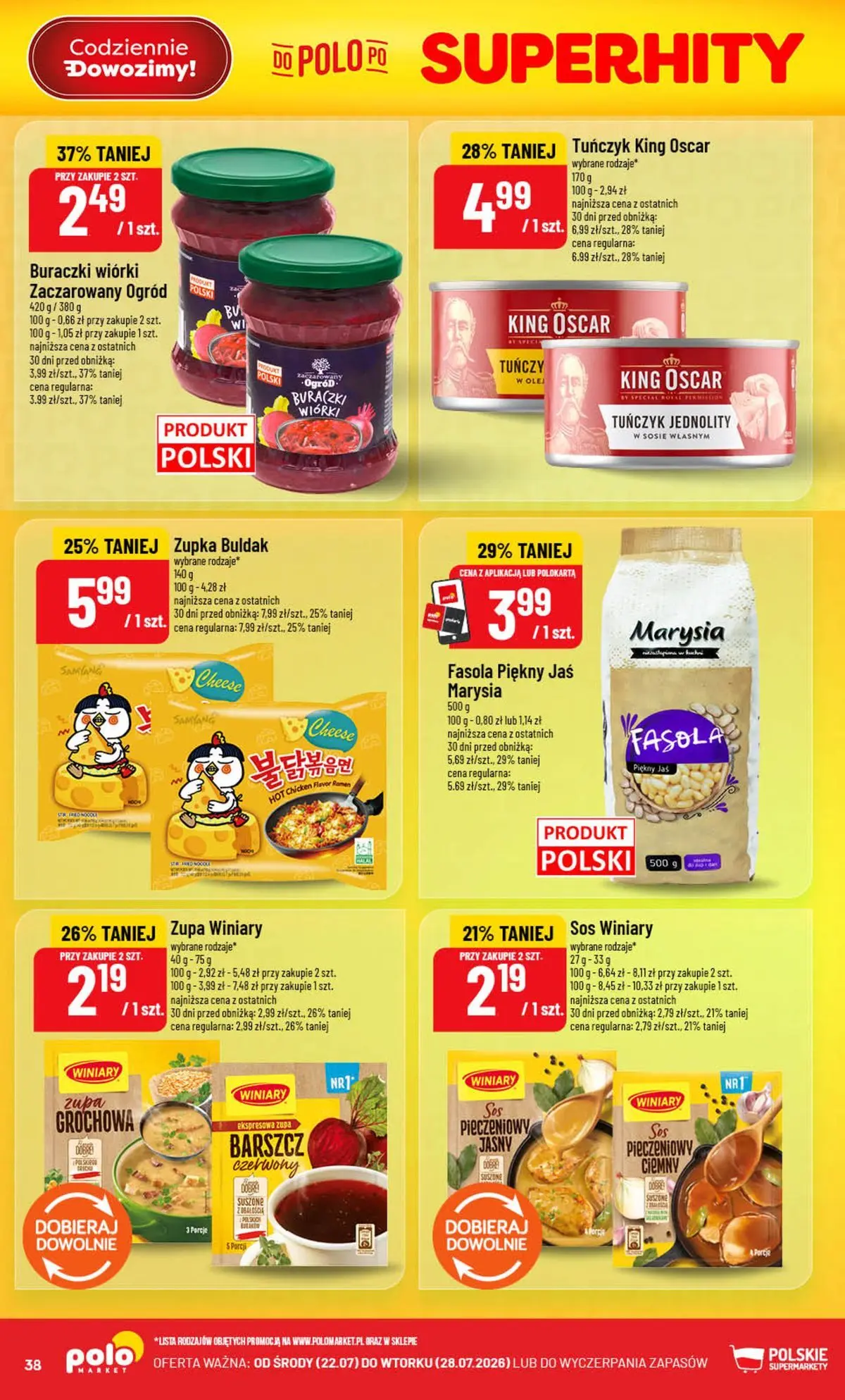 Nowa POLOmarket gazetka od jutra (22.07.2026) | Strona: 38 | Produkty: Barszcz, Tuńczyk, Zupa, Fasola piękny jaś Nowa POLOmarket gazetka od jutra 22.07.2026 | Strona: 38 | Produkty: Barszcz, Tuńczyk, Zupa, Fasola piękny jaś