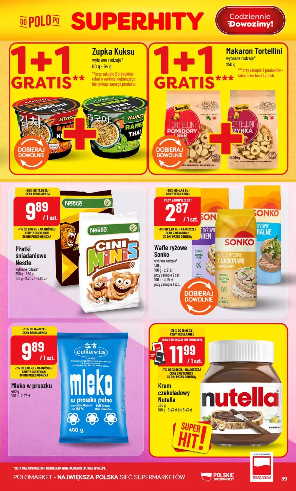 Nowa POLOmarket gazetka od jutra (22.07.2026) | Strona: 39 | Produkty: Mleko w proszku, Wafle ryżowe, Makaron, Krem Nowa POLOmarket gazetka od jutra 22.07.2026 | Strona: 39 | Produkty: Mleko w proszku, Wafle ryżowe, Makaron, Krem