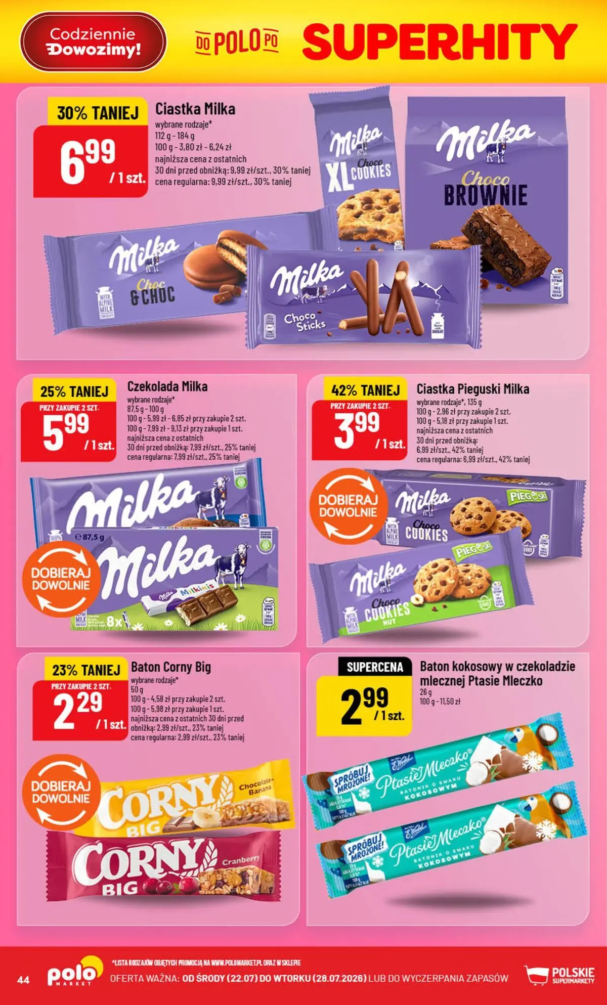 Nowa POLOmarket gazetka od jutra (22.07.2026) | Strona: 44 | Produkty: Milka, Czekolada, Brownie, Ciastka Nowa POLOmarket gazetka od jutra 22.07.2026 | Strona: 44 | Produkty: Milka, Czekolada, Brownie, Ciastka