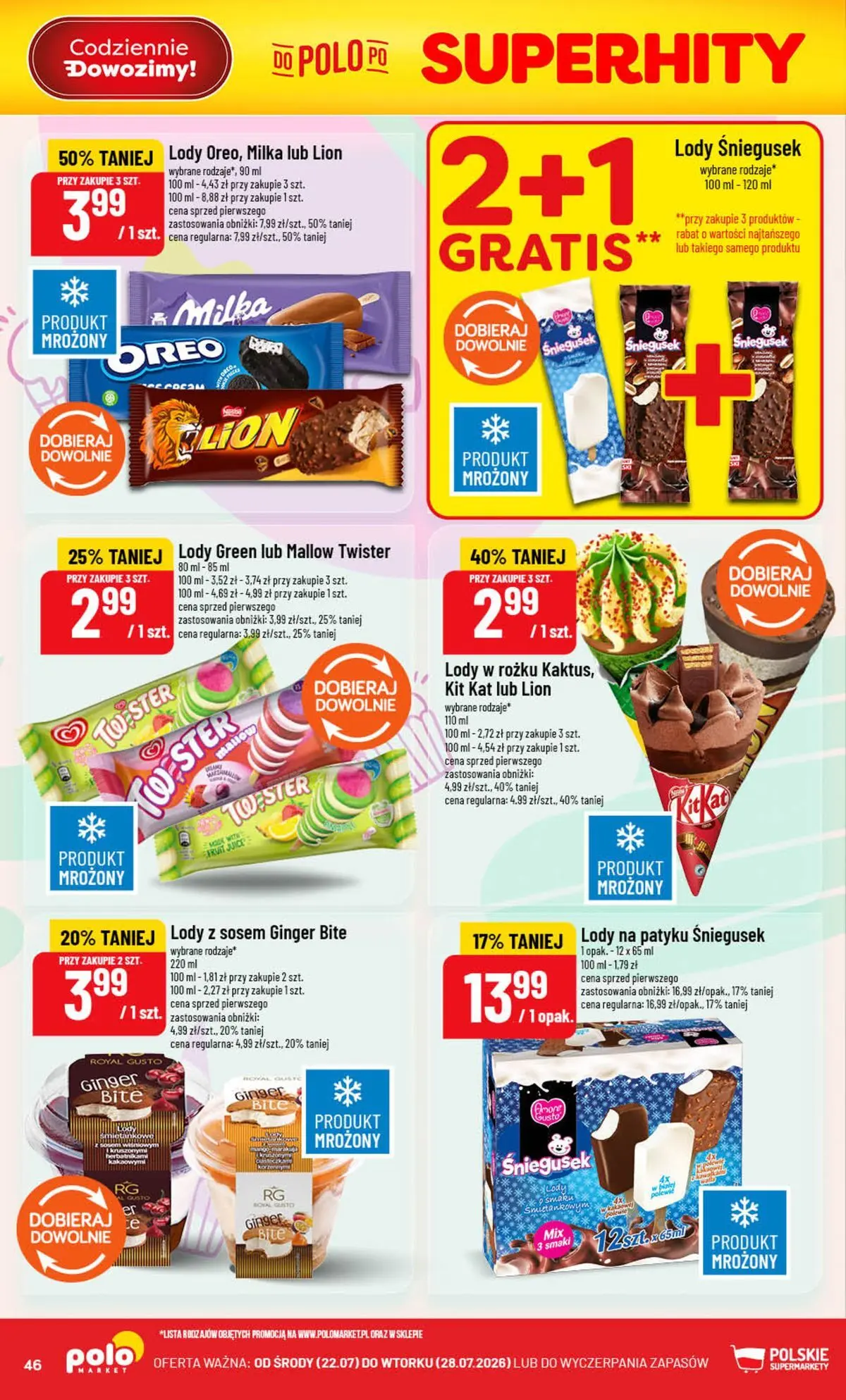 Nowa POLOmarket gazetka od jutra (22.07.2026) | Strona: 46 | Produkty: Milka, Lody na patyku, Lody Nowa POLOmarket gazetka od jutra 22.07.2026 | Strona: 46 | Produkty: Milka, Lody na patyku, Lody
