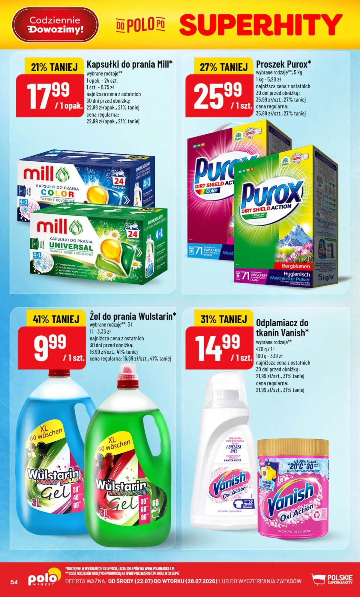 Nowa POLOmarket gazetka od jutra (22.07.2026) | Strona: 54 | Produkty: Vanish, Kapsułki do prania, Odplamiacz Nowa POLOmarket gazetka od jutra 22.07.2026 | Strona: 54 | Produkty: Vanish, Kapsułki do prania, Odplamiacz