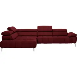 Ecksofa in Chenille Rot, Bordeaux R&uuml;cken echt, Kopfteilverstellung 222/323 cm
