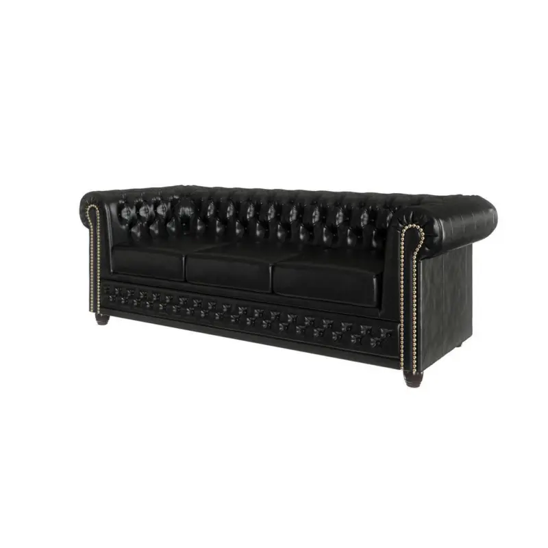 Chesterfield-Sofa 3-sitzer mit Schlaffunktion Morin Schwarz vegan Leder