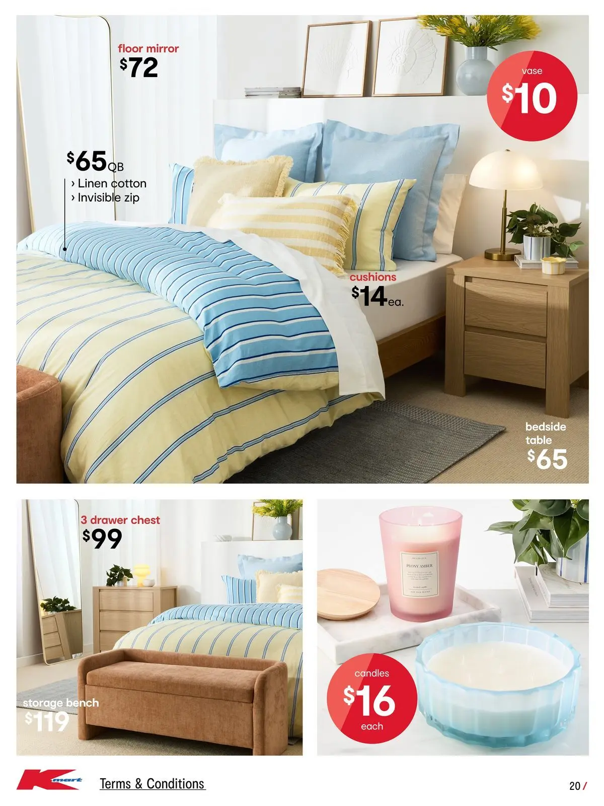 ﻿Kmart catalogue valid from 23/07/2026 > Online Australia | Page: 20 | Products: Bedside table, Vase, Candles, Bench