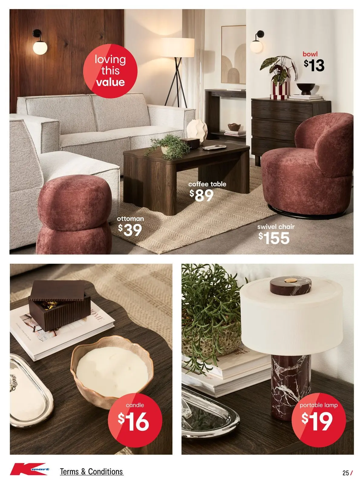 ﻿Kmart catalogue valid from 23/07/2026 > Online Australia | Page: 25 | Products: Coffee table, Table, Lamp, Ottoman
