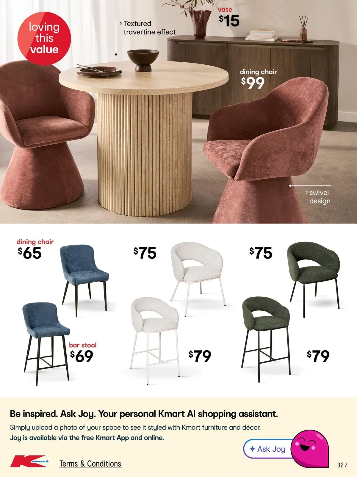 ﻿Kmart catalogue valid from 23/07/2026 > Online Australia | Page: 32 | Products: Chair, Vase, Stool