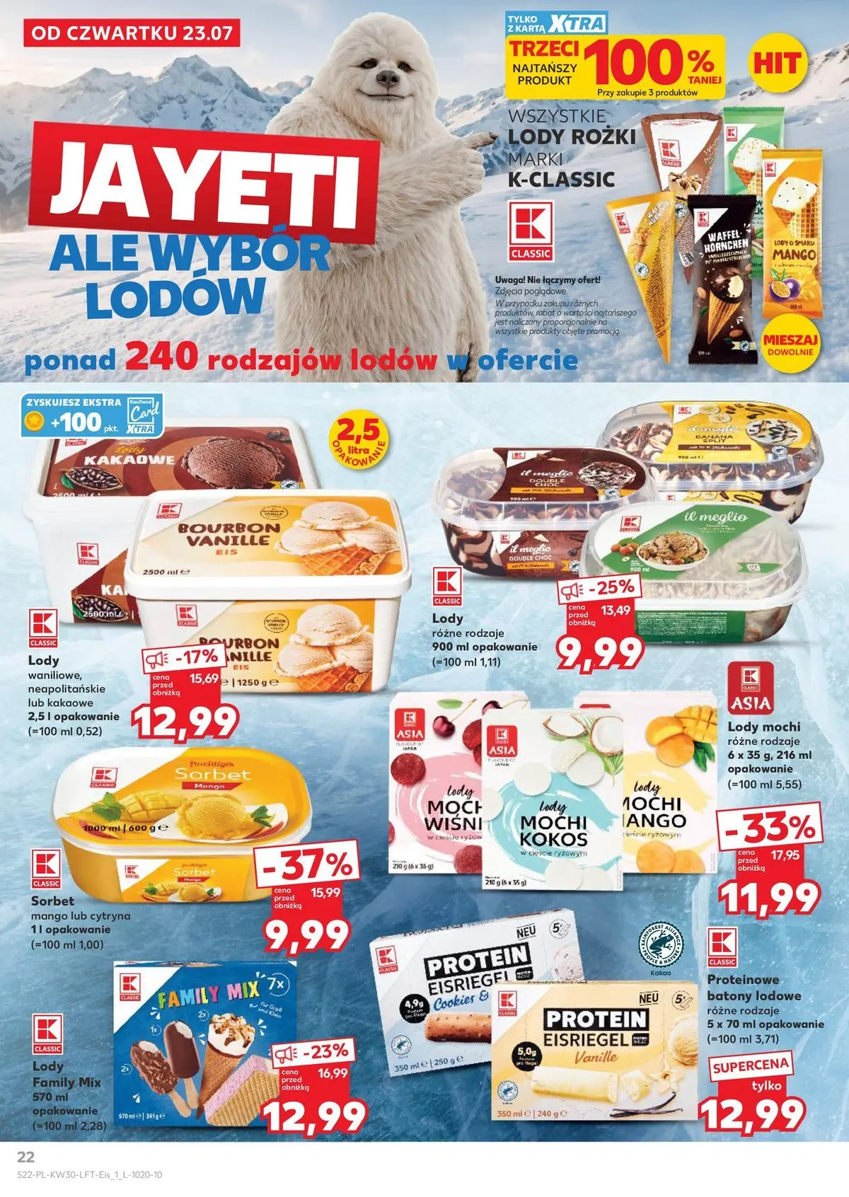 Kaufland gazetka od 23.07.2026 - od jutra PDF | Strona: 22 | Produkty: Kakao, Bourbon, Lody rożki, Lody