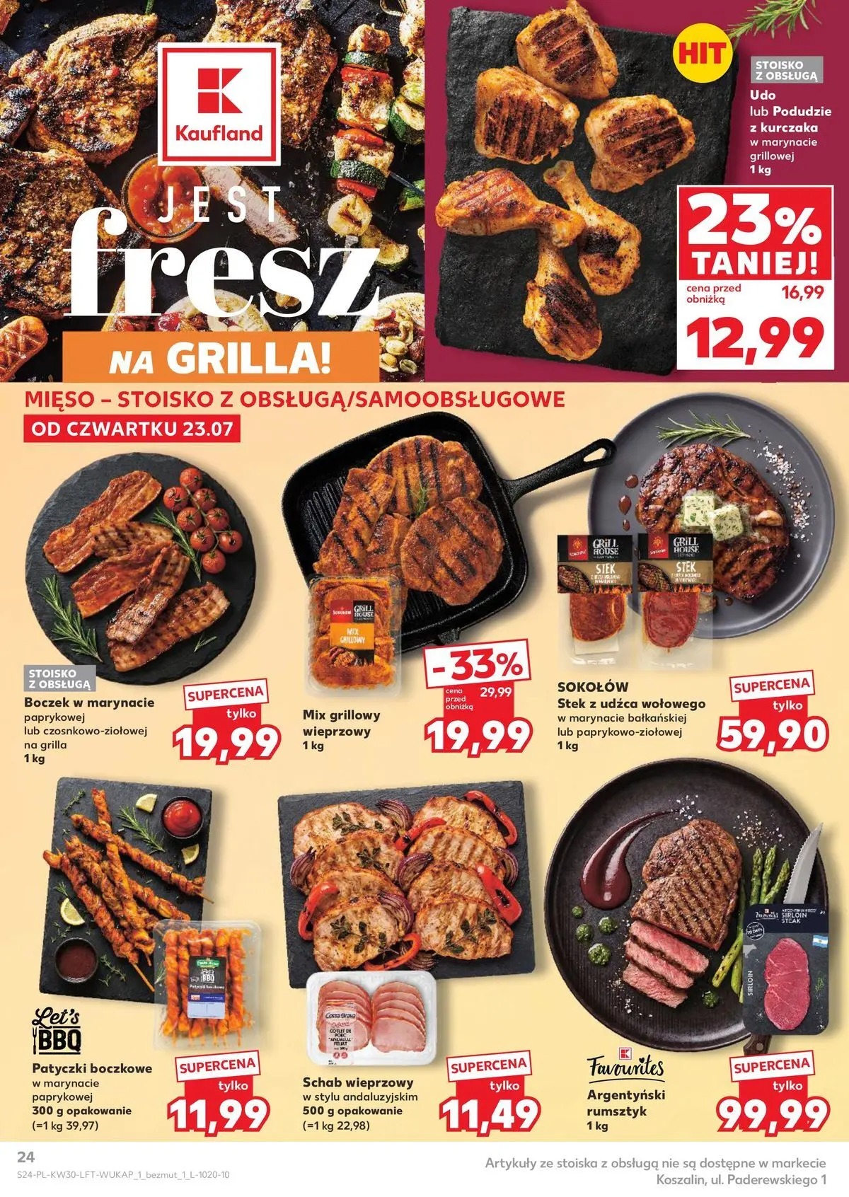 Kaufland gazetka od 23.07.2026 - od jutra PDF | Strona: 24 | Produkty: Schab, Mięso, Podudzie z kurczaka, Grill