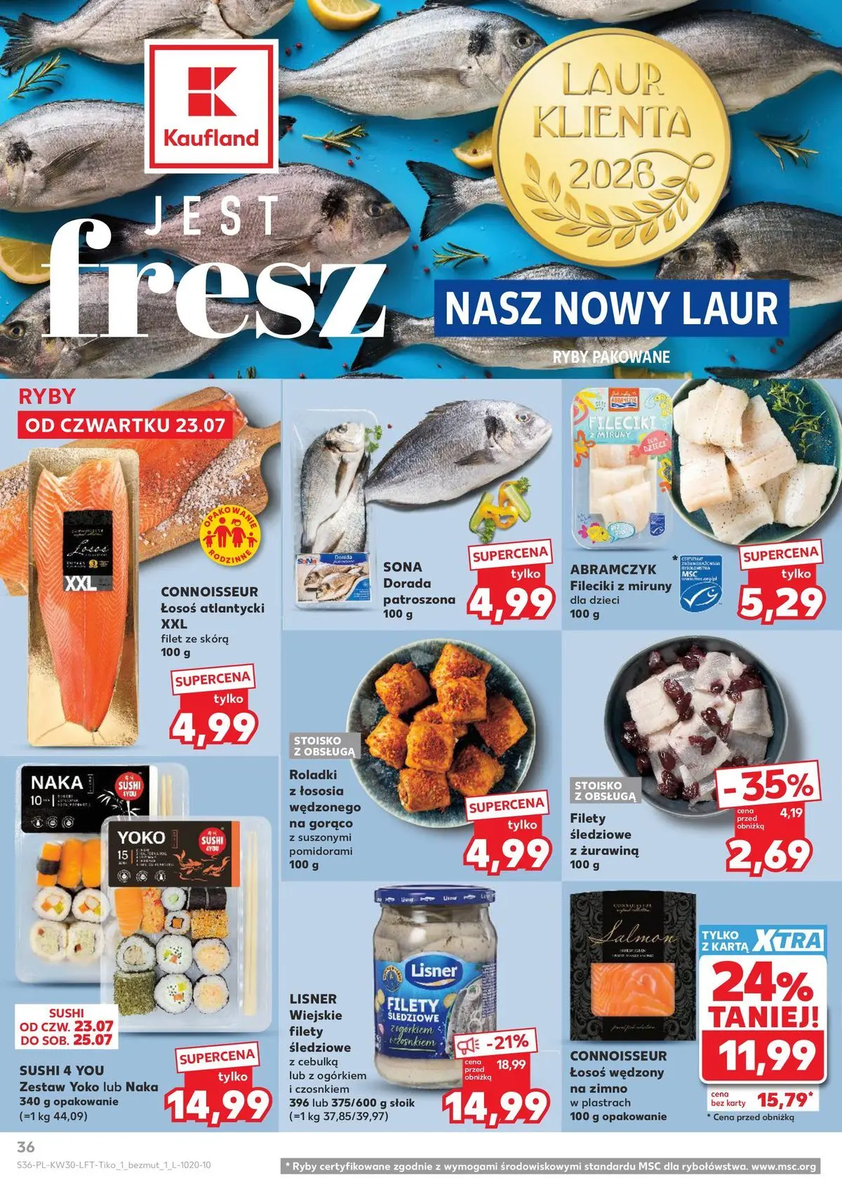 Kaufland gazetka od 23.07.2026 - od jutra PDF | Strona: 36 | Produkty: Łosoś wędzony, Łosoś atlantycki, Łosoś, Żurawina