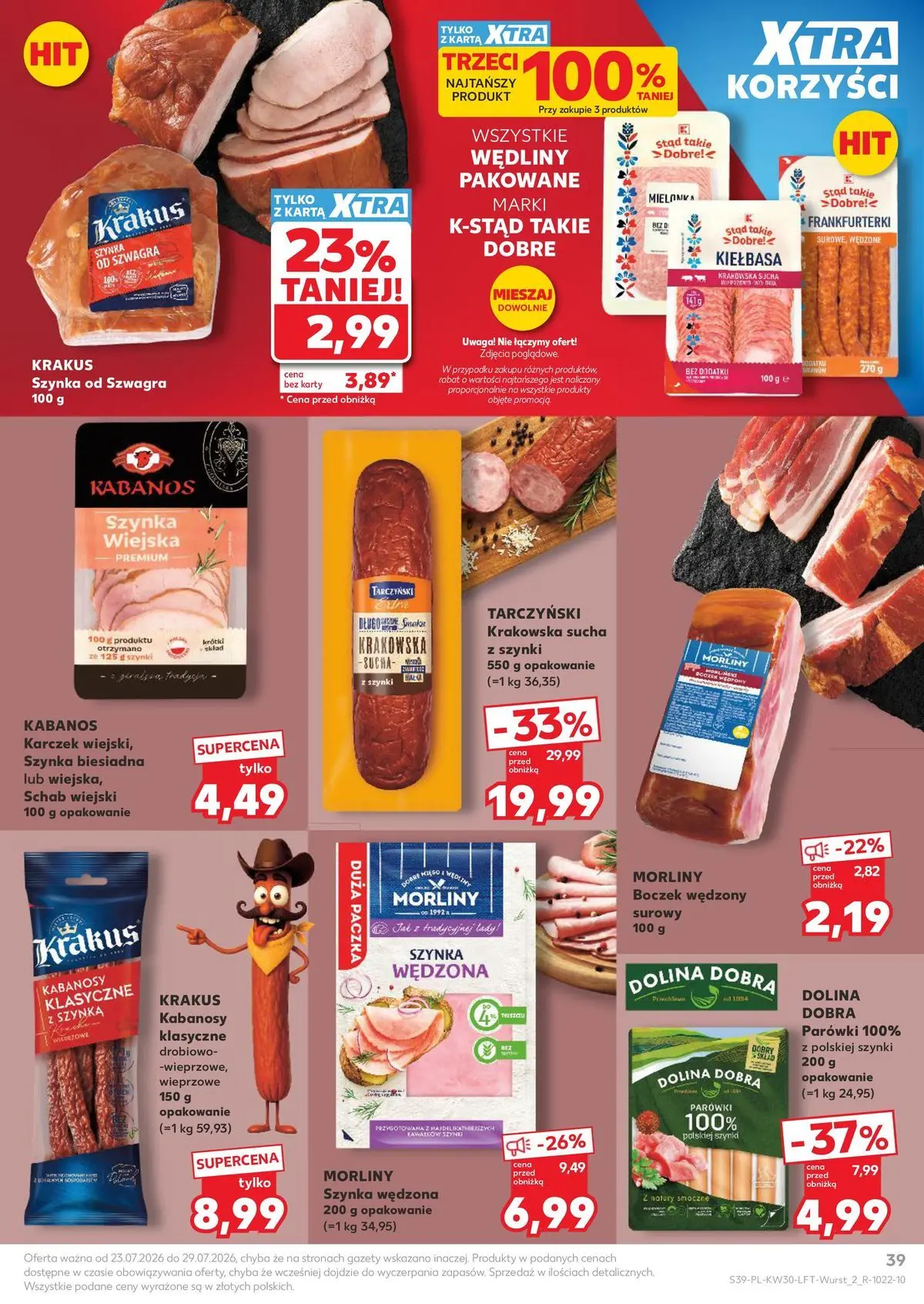 Kaufland gazetka od 23.07.2026 - od jutra PDF | Strona: 39 | Produkty: Kiełbasa, Karta, Frankfurterki, Boczek wędzony