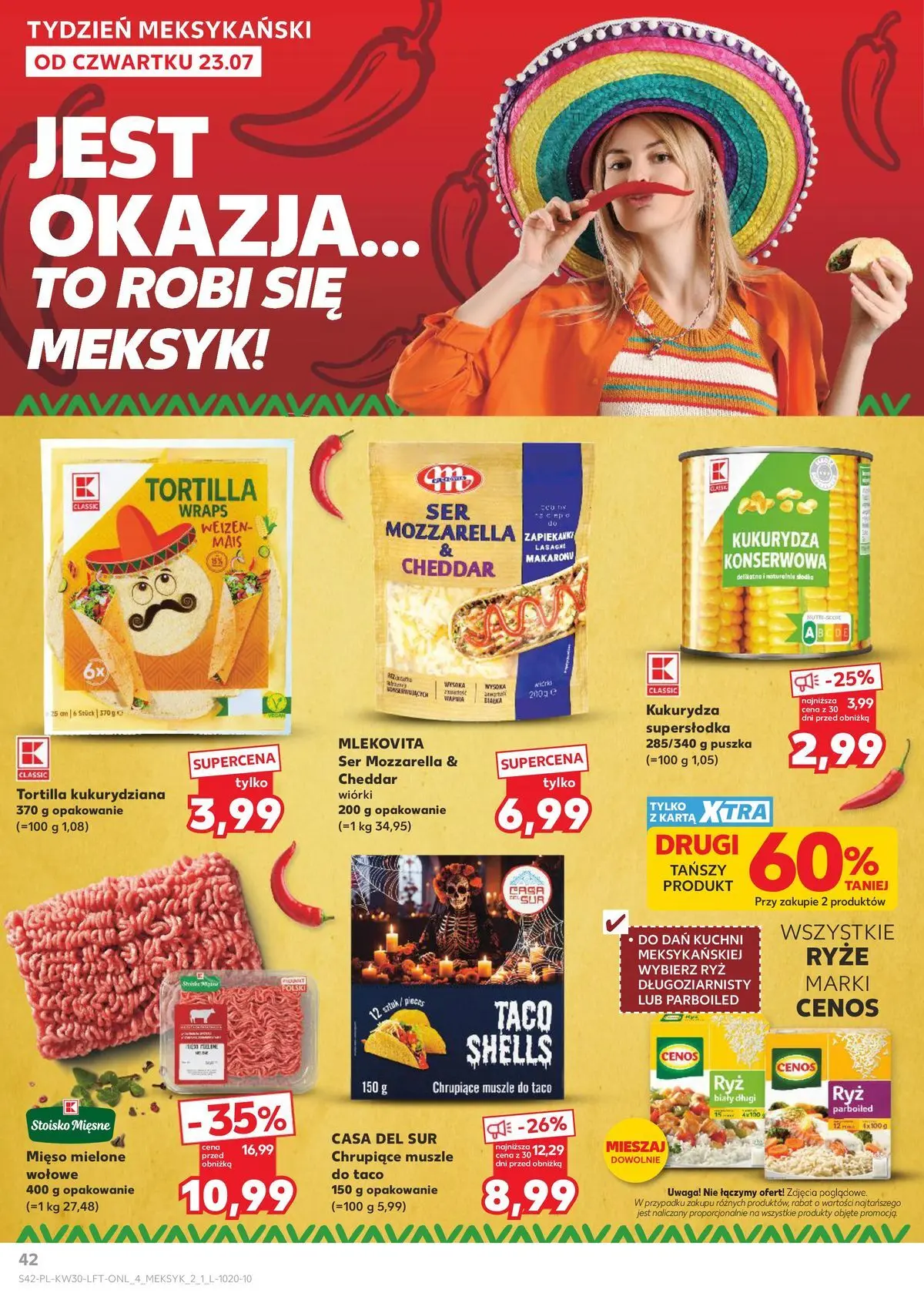 Kaufland gazetka od 23.07.2026 - od jutra PDF | Strona: 42 | Produkty: Ryż długoziarnisty, Tortilla kukurydziana, Kukurydza, Ser