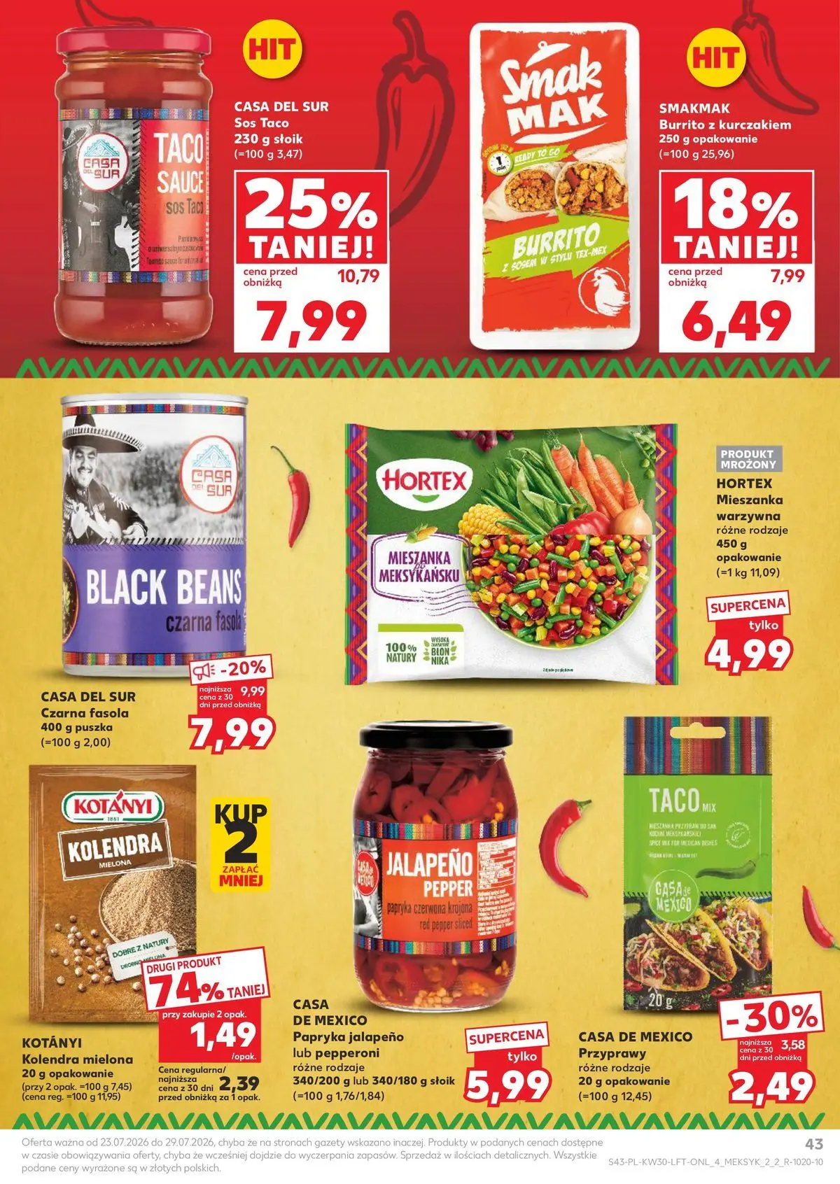 Kaufland gazetka od 23.07.2026 - od jutra PDF | Strona: 43 | Produkty: Mieszanka warzywna, Papryka czerwona, Czarna fasola, Przyprawy