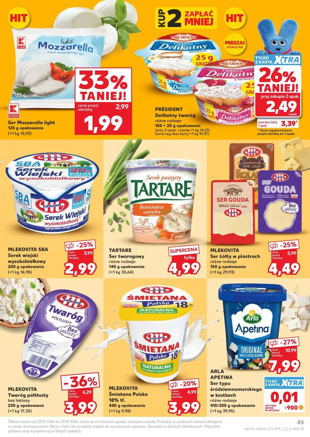 Kaufland gazetka od 23.07.2026 - od jutra PDF | Strona: 45 | Produkty: Karta, Serek, Ser, Mozzarella