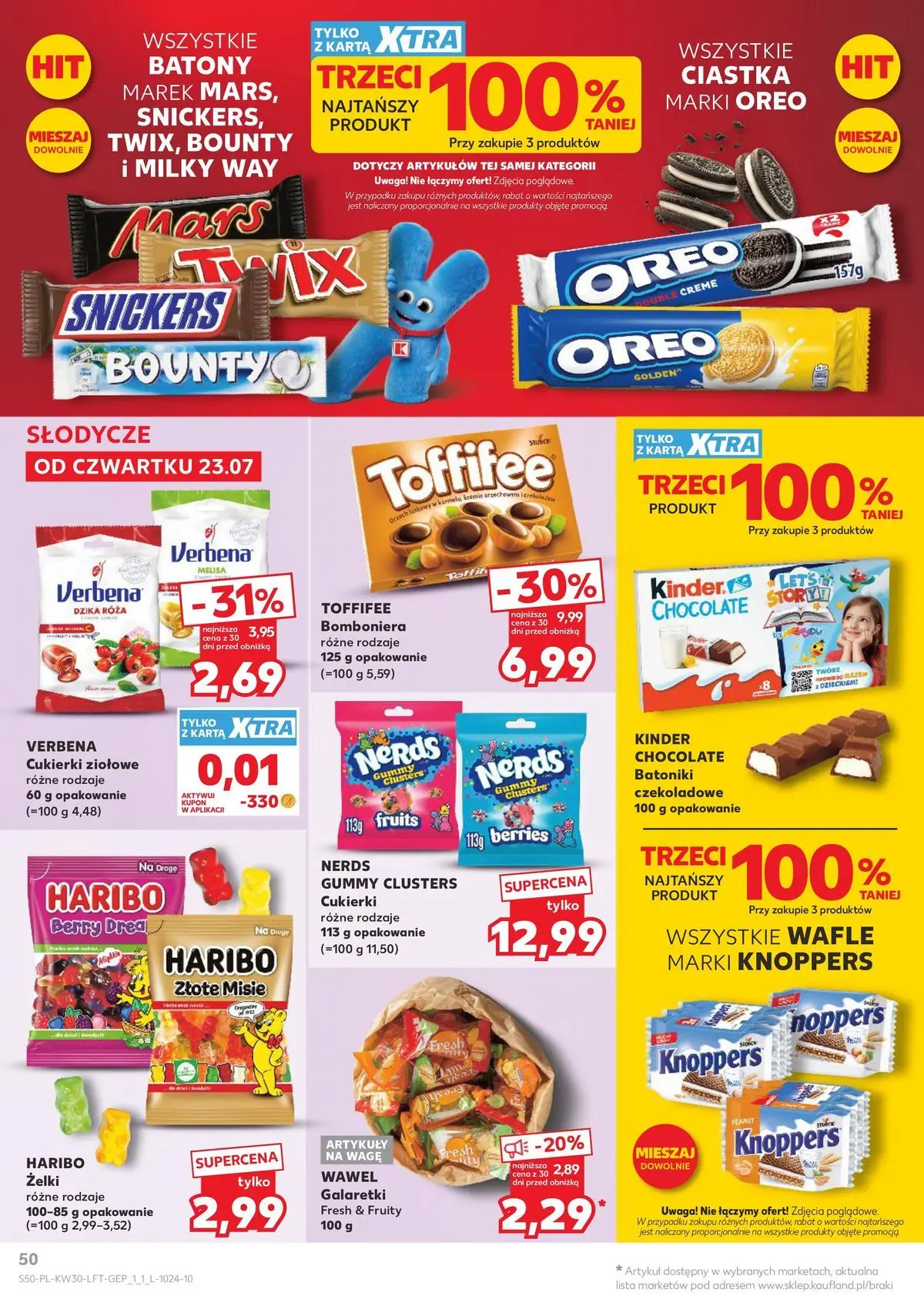 Kaufland gazetka od 23.07.2026 - od jutra PDF | Strona: 50 | Produkty: Knoppers, Karta, Słodycze, Wafle