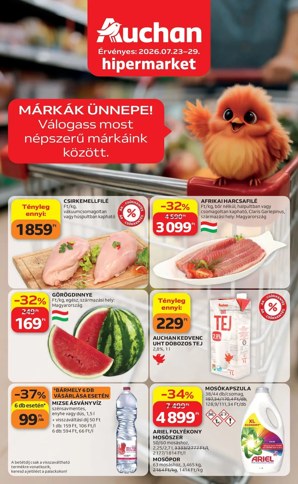 Auchan akciós újság Miskolc - 2026.07.23. -tól/töl > akció, lapozható szórólap 🛍️ | Oldal: 1 | Termékek: Ariel, Görögdinnye, Bor, Mosópor
