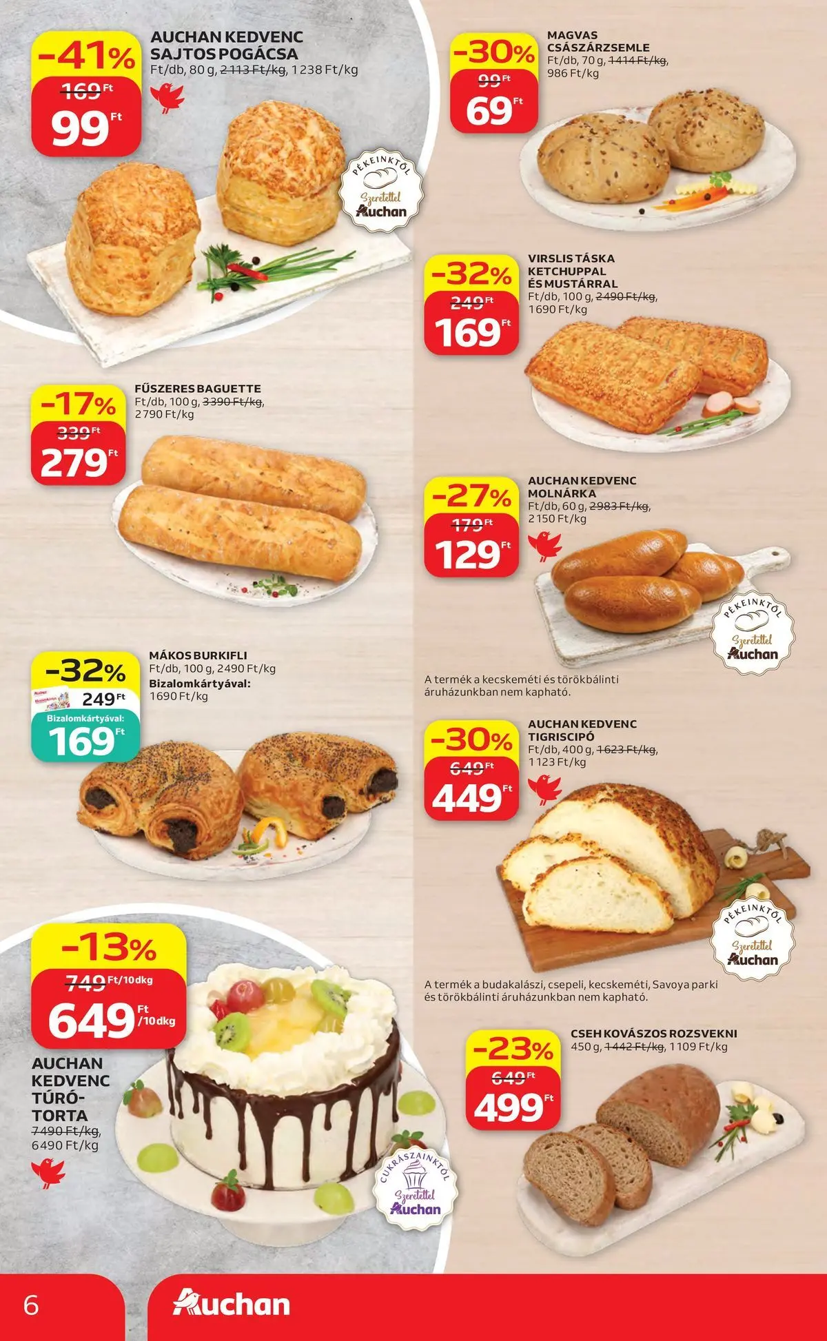 Auchan akciós újság Miskolc - 2026.07.23. -tól/töl > akció, lapozható szórólap 🛍️ | Oldal: 6 | Termékek: Torta, Táska, Túró, Pogácsa