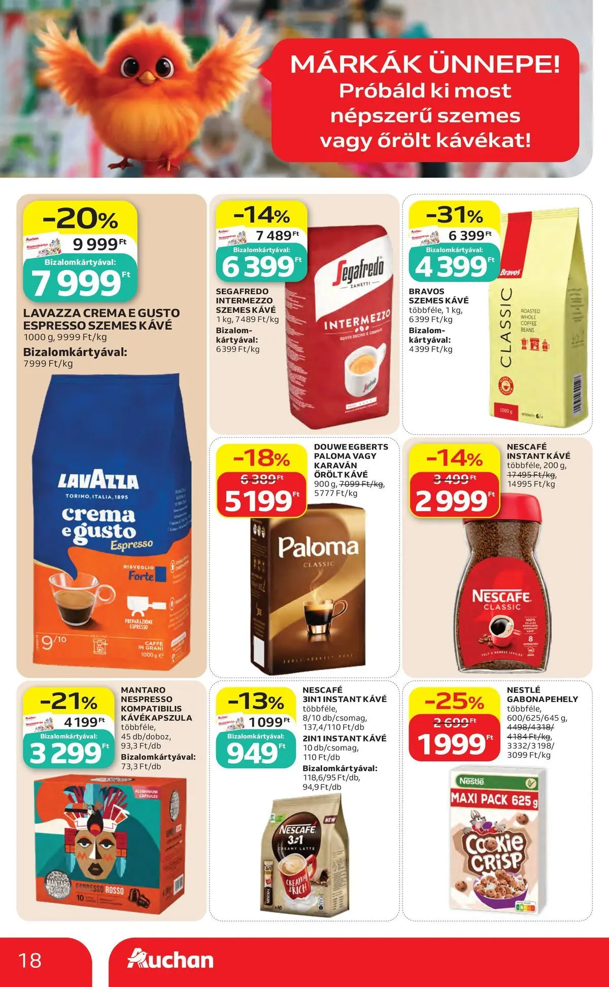 Auchan akciós újság Miskolc - 2026.07.23. -tól/töl > akció, lapozható szórólap 🛍️ | Oldal: 18 | Termékek: Nescafé, Kávékapszula, Gabonapehely, Kávé
