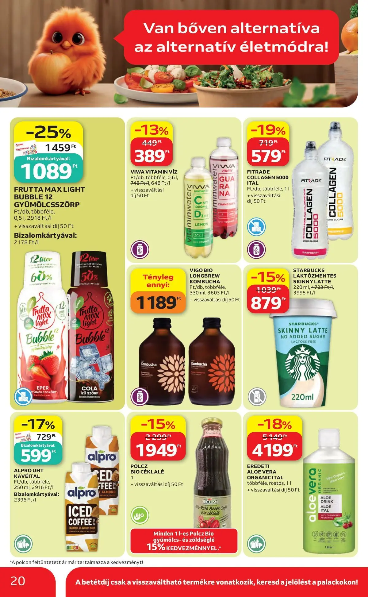 Auchan akciós újság Miskolc - 2026.07.23. -tól/töl > akció, lapozható szórólap 🛍️ | Oldal: 20 | Termékek: Szörp, Gyümölcs, Cola, Aloe vera