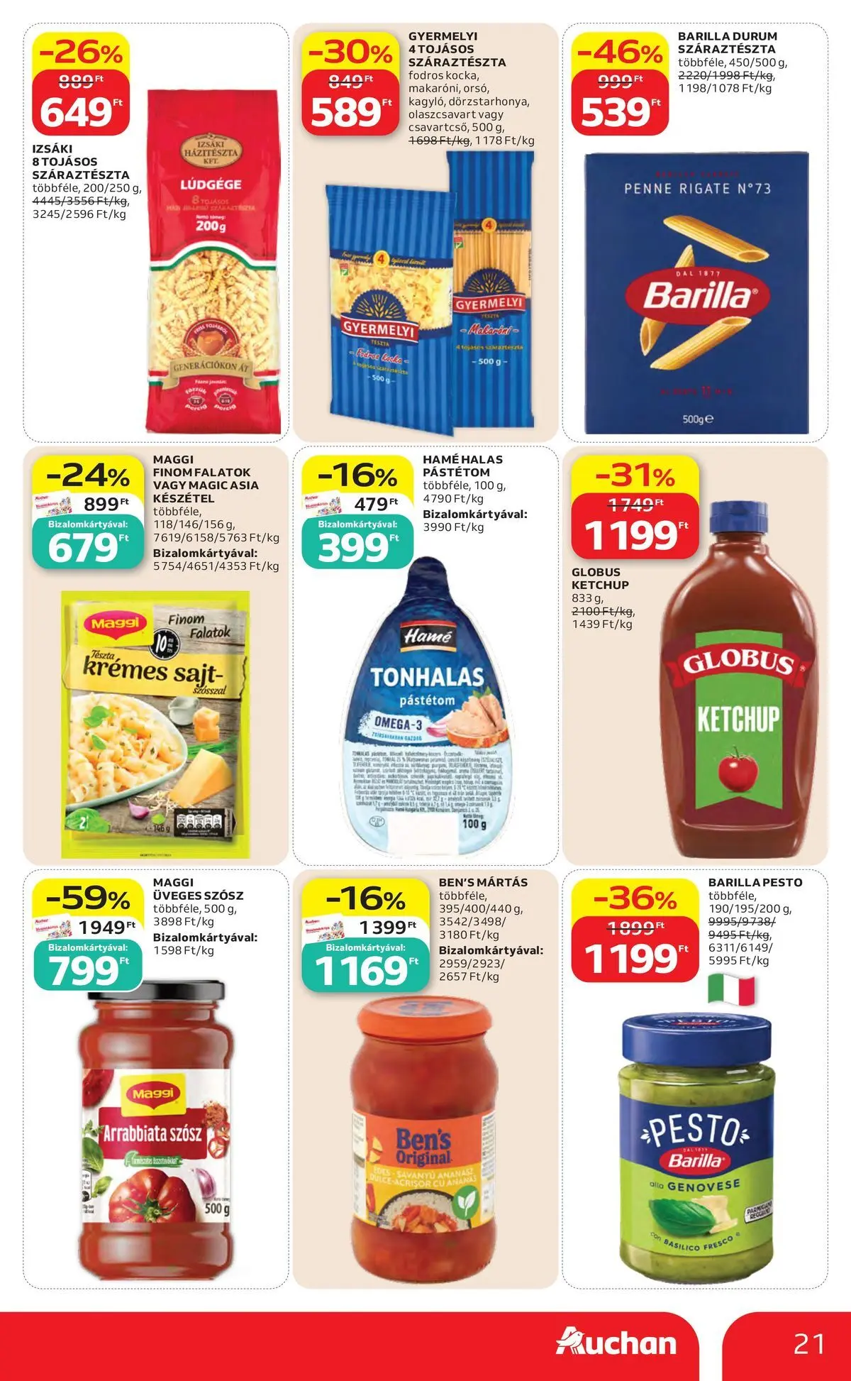 Auchan akciós újság Miskolc - 2026.07.23. -tól/töl > akció, lapozható szórólap 🛍️ | Oldal: 21 | Termékek: Penne, Pástétom, Száraztészta, Készétel