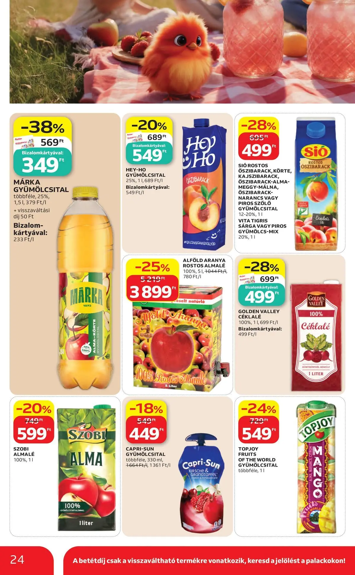 Auchan akciós újság Miskolc - 2026.07.23. -tól/töl > akció, lapozható szórólap 🛍️ | Oldal: 24 | Termékek: Gyümölcsital, Alma, Narancs, Almalé