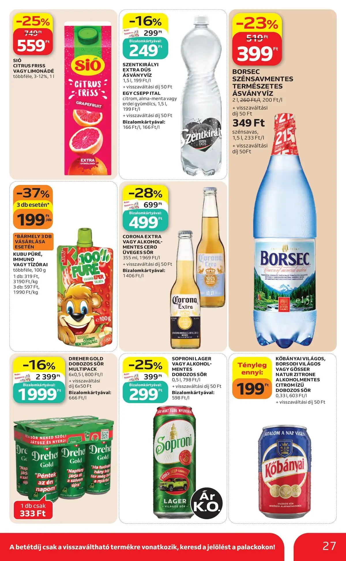 Auchan akciós újság Miskolc - 2026.07.23. -tól/töl > akció, lapozható szórólap 🛍️ | Oldal: 27 | Termékek: Gösser, Dobozos sör, Sör, Grapefruit