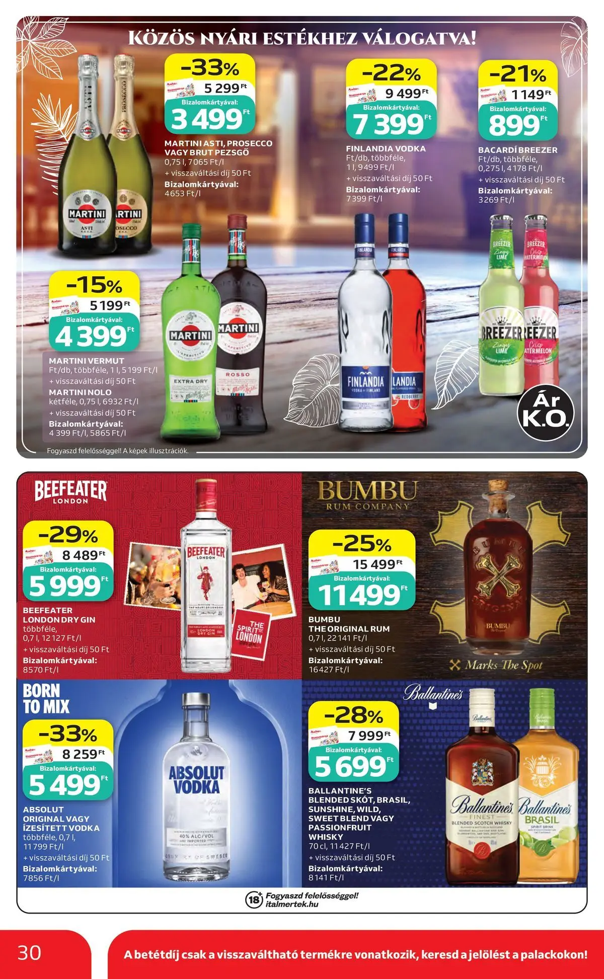 Auchan akciós újság Miskolc - 2026.07.23. -tól/töl > akció, lapozható szórólap 🛍️ | Oldal: 30 | Termékek: Bacardi breezer, Rum, Gin, Vodka