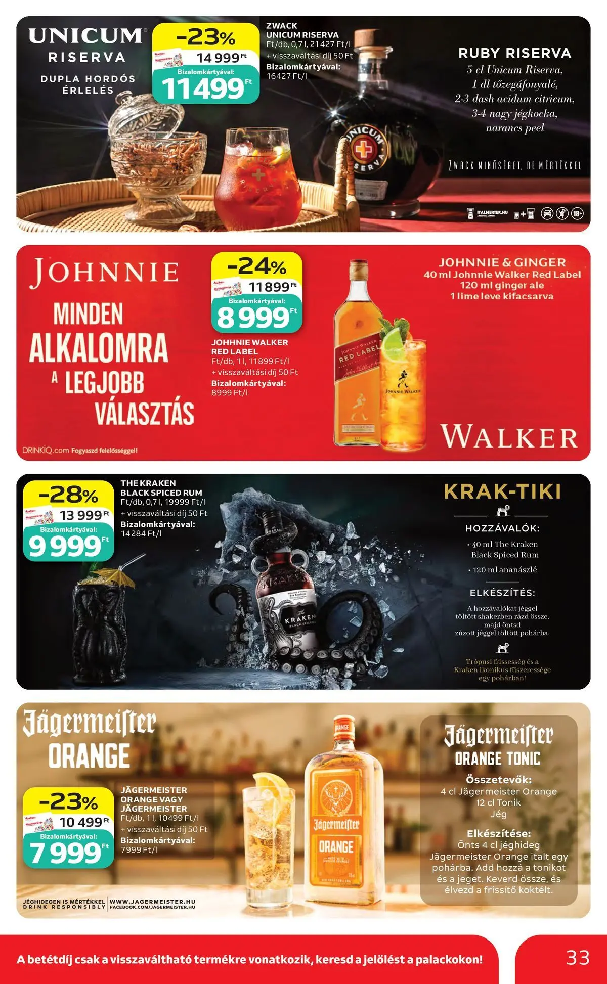 Auchan akciós újság Miskolc - 2026.07.23. -tól/töl > akció, lapozható szórólap 🛍️ | Oldal: 33 | Termékek: Tonic, Jägermeister, Ananászlé, Rum